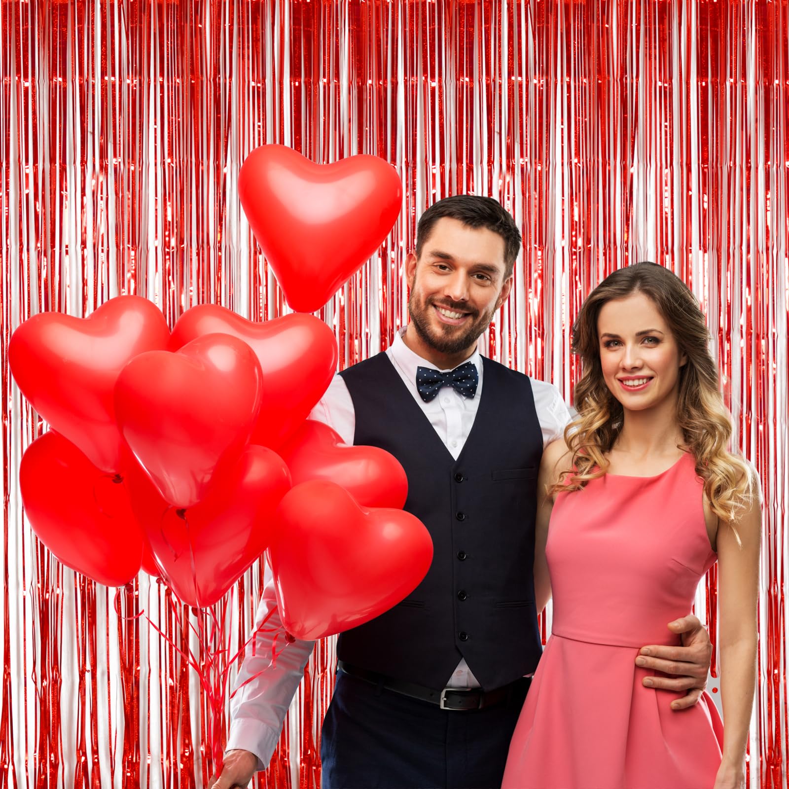 Red Metallic Tinsel Foil Fringe Curtains,Melsan 3.2 X 8 Ft Foil Curtian Tinsel Backdrop Party Supplies For Birthday, Engagement,