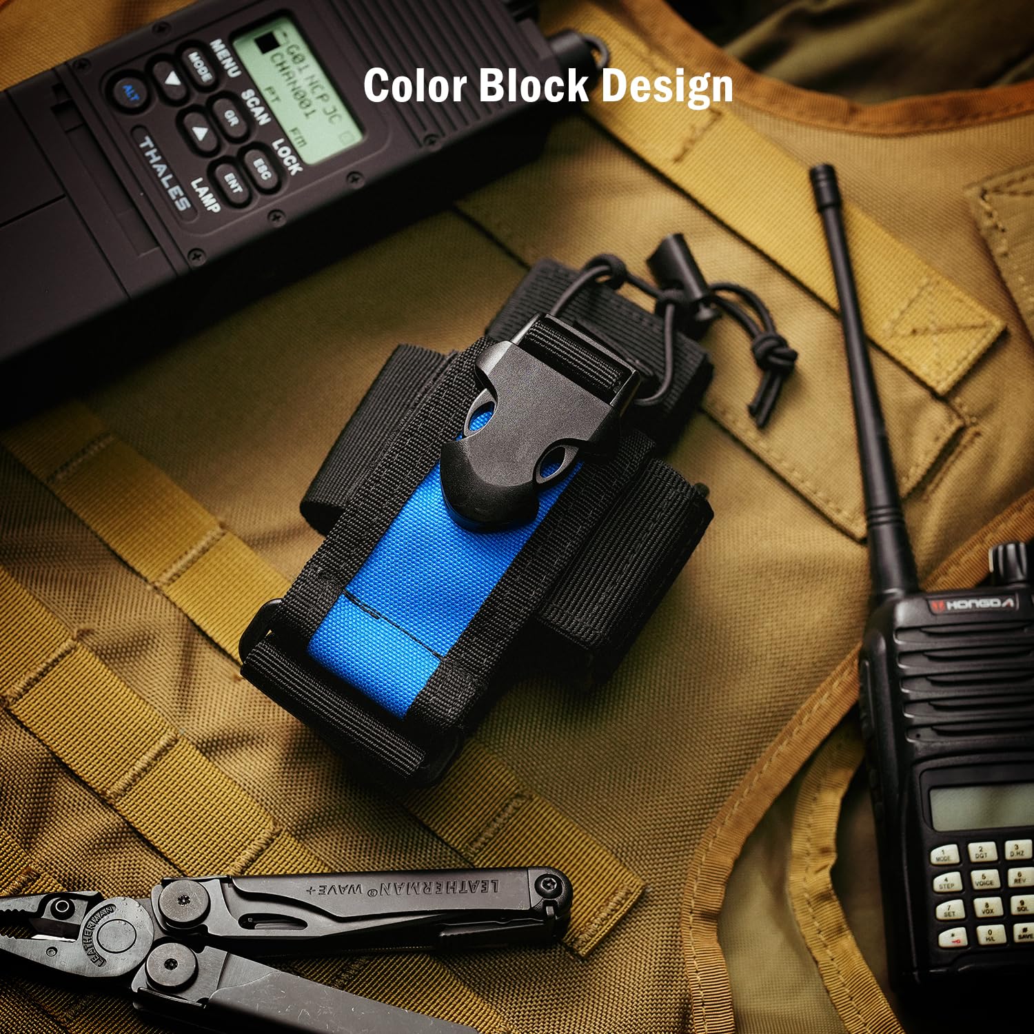 Viperade Radio Holster, Molle Radio Pouch For Vest, Universal Walkie Talkie Holster Radio Holder For Duty Belt, Police Radio Holder Tactical Radio Pouch For Baofeng, Motorola (Black+Blue)