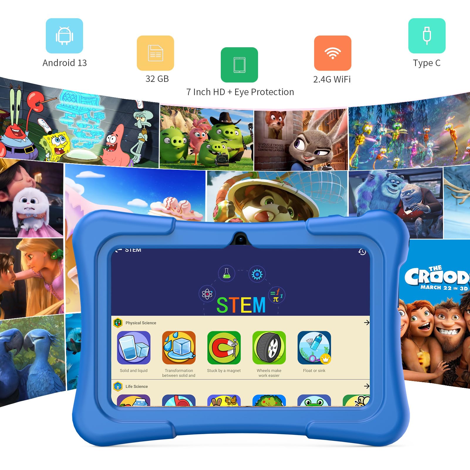 Pritom Toddler Tablet For Kids, 7 Inch Kids Tablets With Wifi, 32Gb, Bluetooth, Camera, Parental Control, Pre Installed Apps Fre