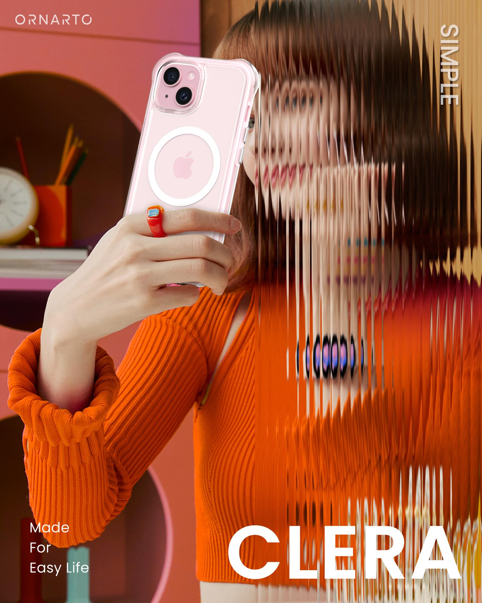 Ornarto Air Case For Iphone 15 Clear, Compatible With Magsafe, Military Grade Drop Protection Cover With Built In Air Pink