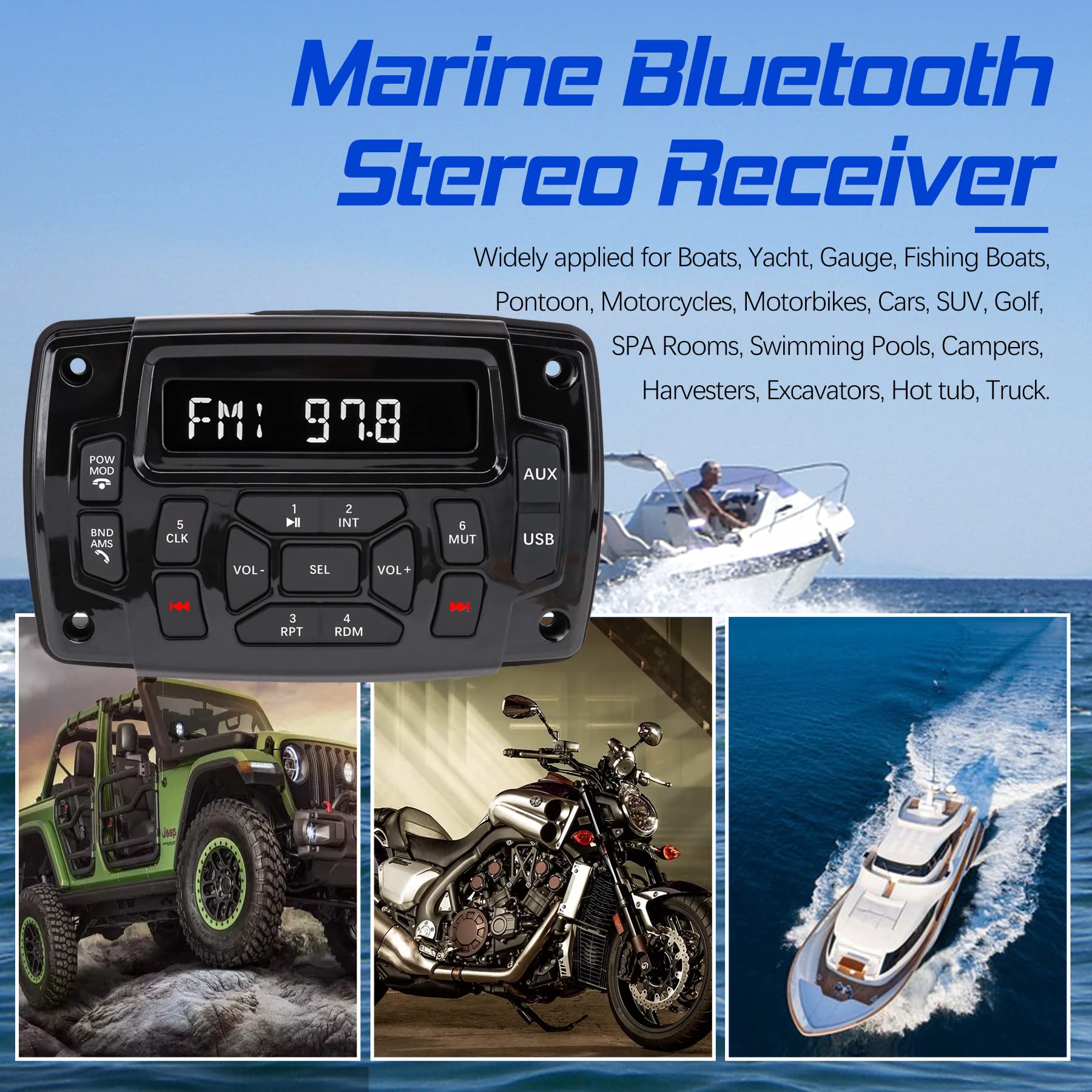 Citreal Marine Stereo Audio Radio Bluetooth Car Stereo Receivers Waterproof Player Mp3 Boat Media With Am/Fm Music Radio Usb Inp