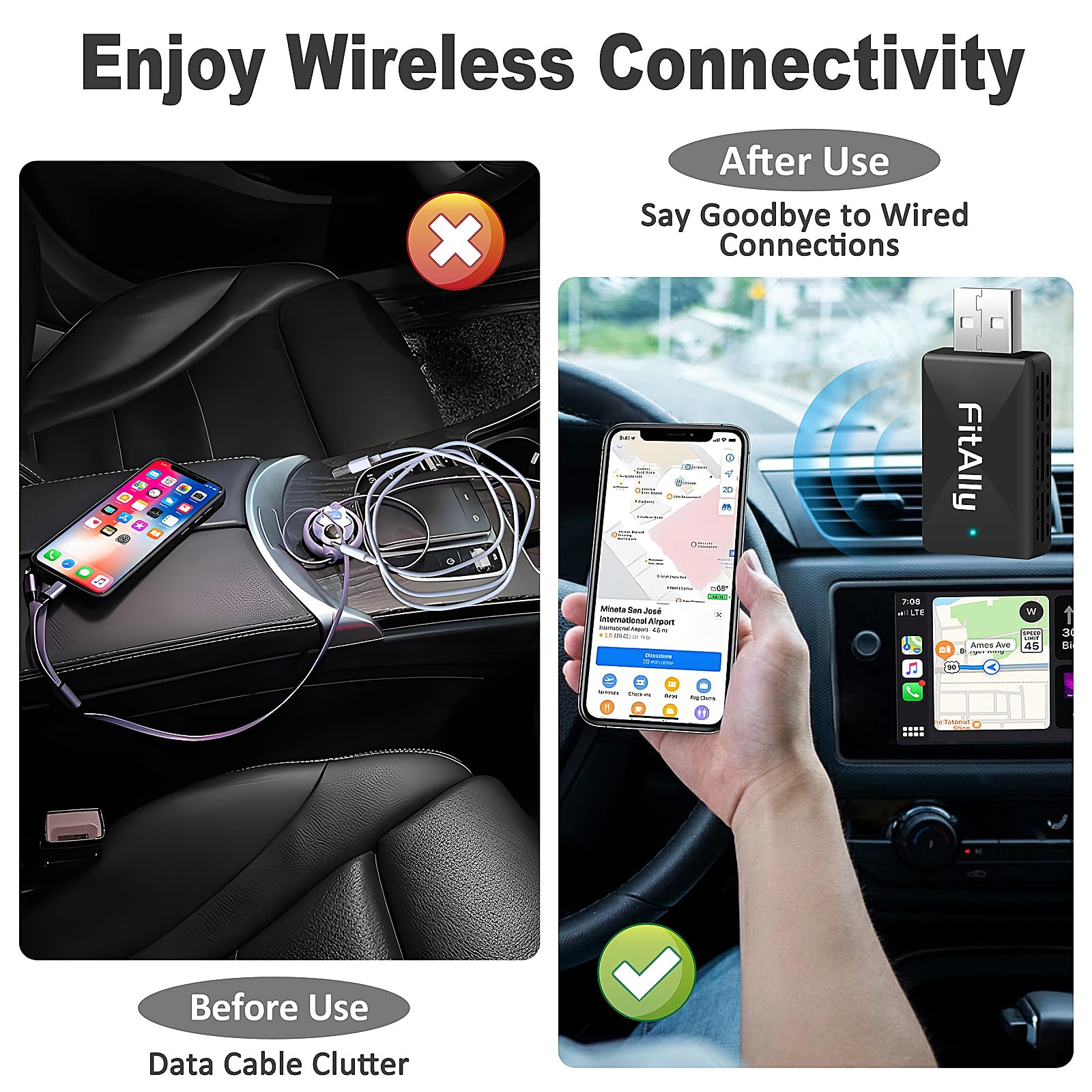 2 In 1 Wireless Carplay & Android Auto Adapter, Plug & Plug Auto Connect No Delay, Converts Wired To Wireless For Factory Wired