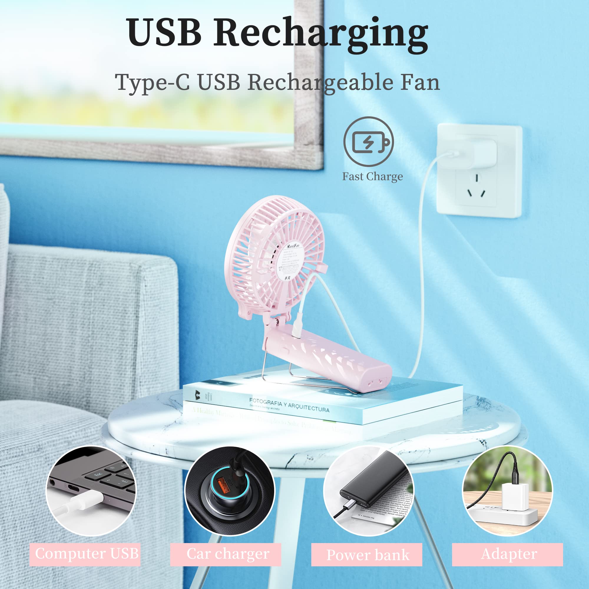 Handfan 2024 New 5200Mah Mini Handheld Fan, 5 20 Working Hours Personal Fans, 3 Speeds Strong Airflow Usb Small Desk Fan With Po