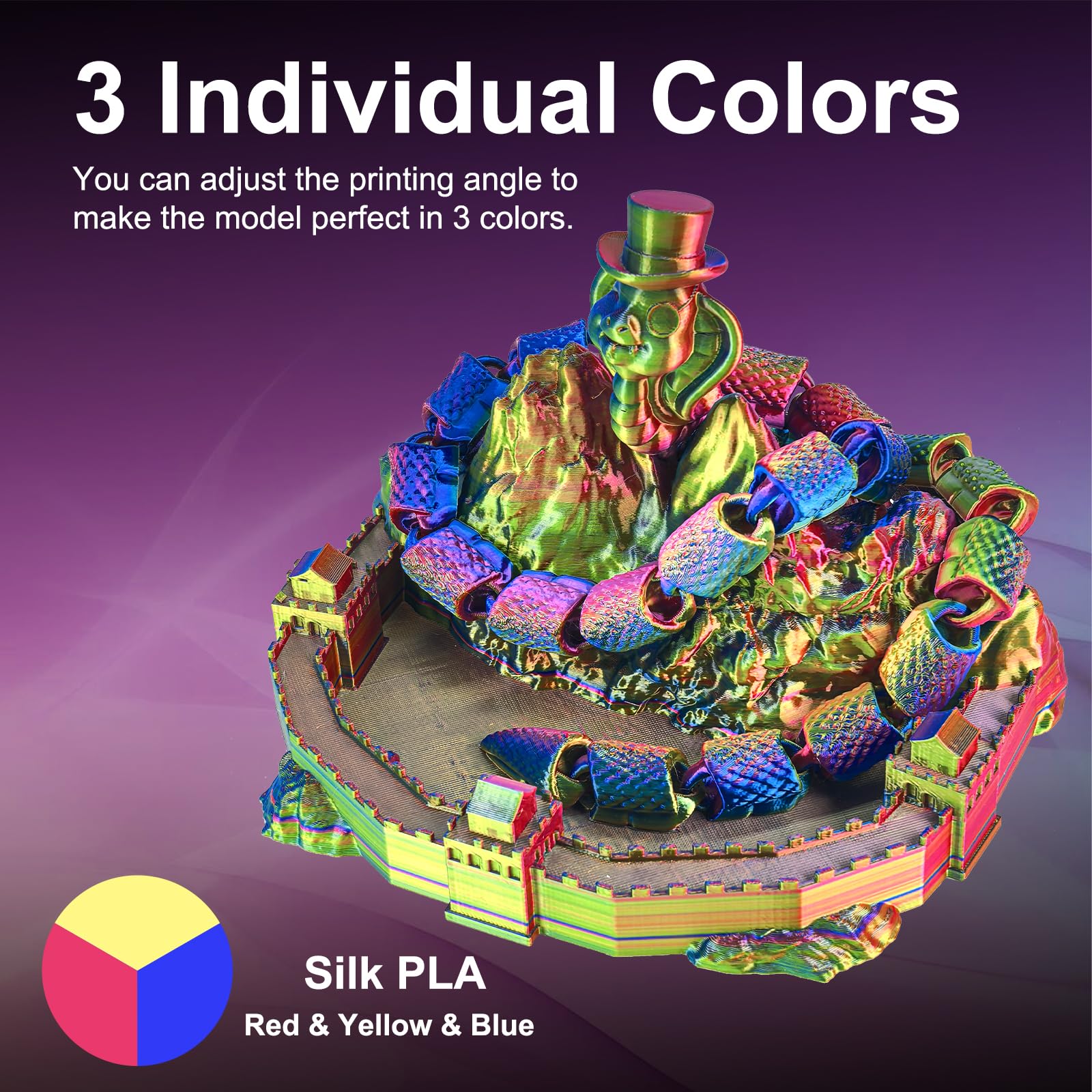 Eryone Silk Tri Color Coextrusion Pla Filament,3D Printer 1.75Mm,+/ 0.03Mm, Triple Color Filament 1Kg(2.2Lbs), Silk Red,Yellow A