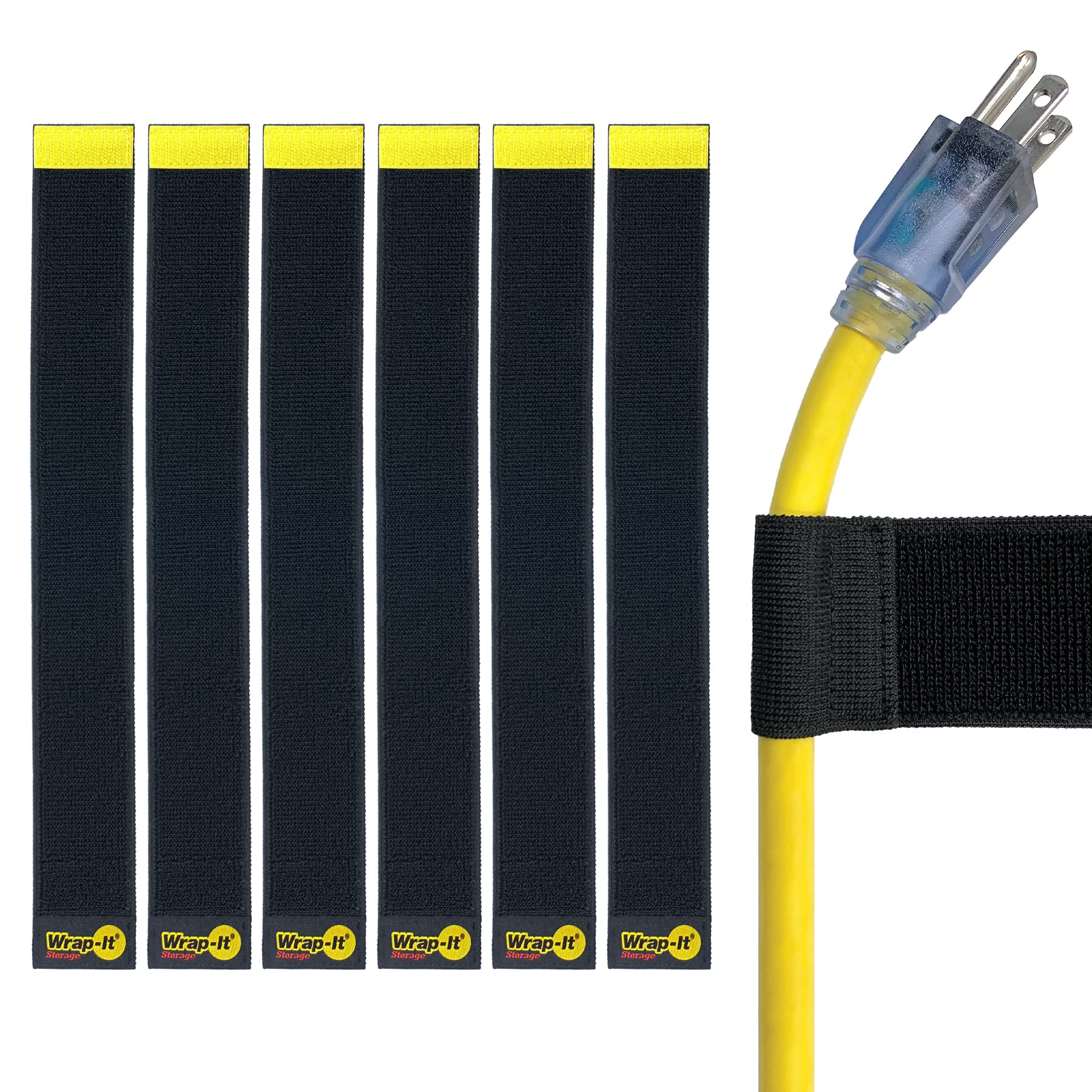 Selfie Straps By Wrap It Storage, 16 Inch (6 Pack), Black   Stretchy Hook And Loop Cord Organizer That Stays Attached To Cord Fo