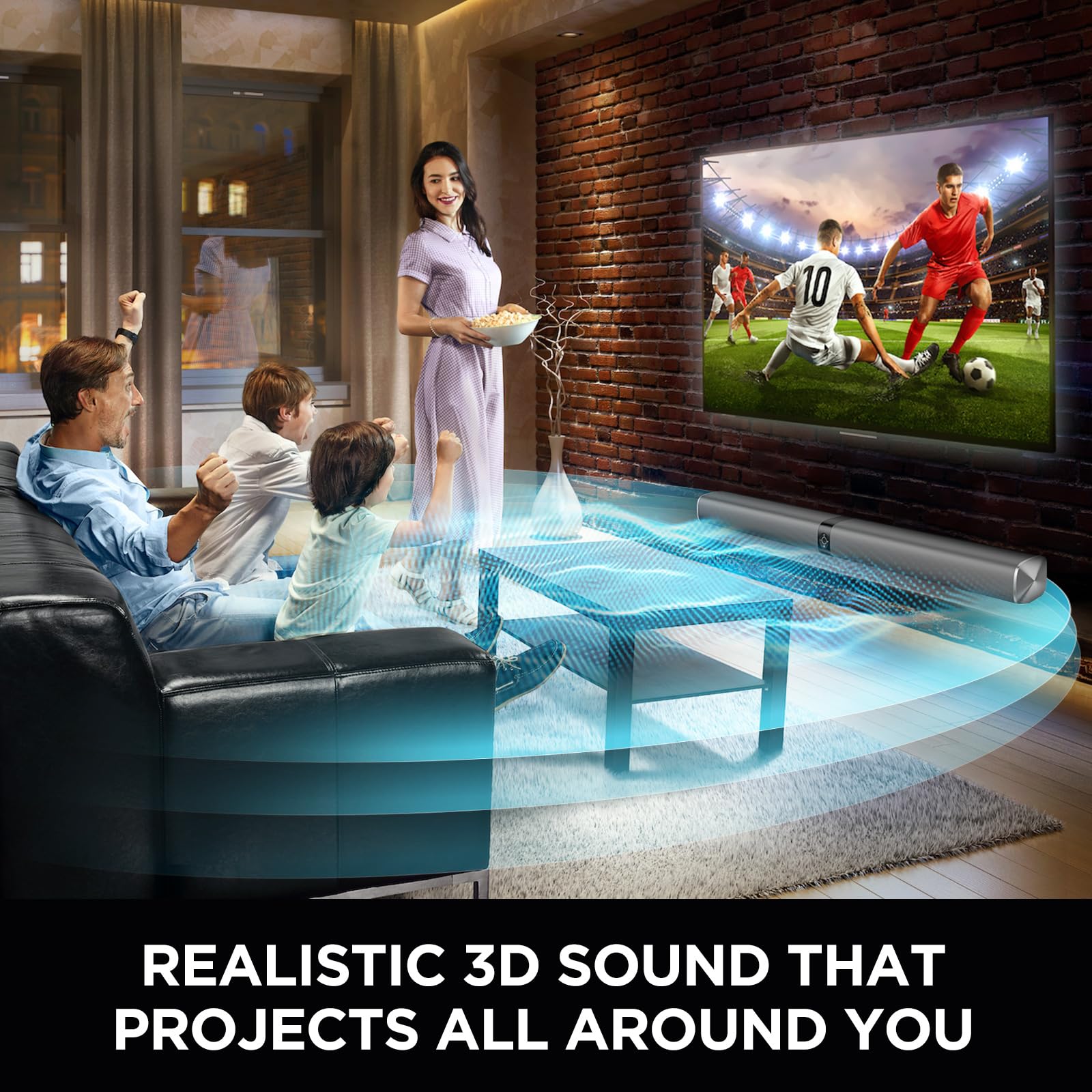 Assistrust Sound Bar For Smart Tv, 60W Soundbar For Tv, Wired & Bluetooth Connection With Dynamic Volume Boost & 3 Equalizer Mod