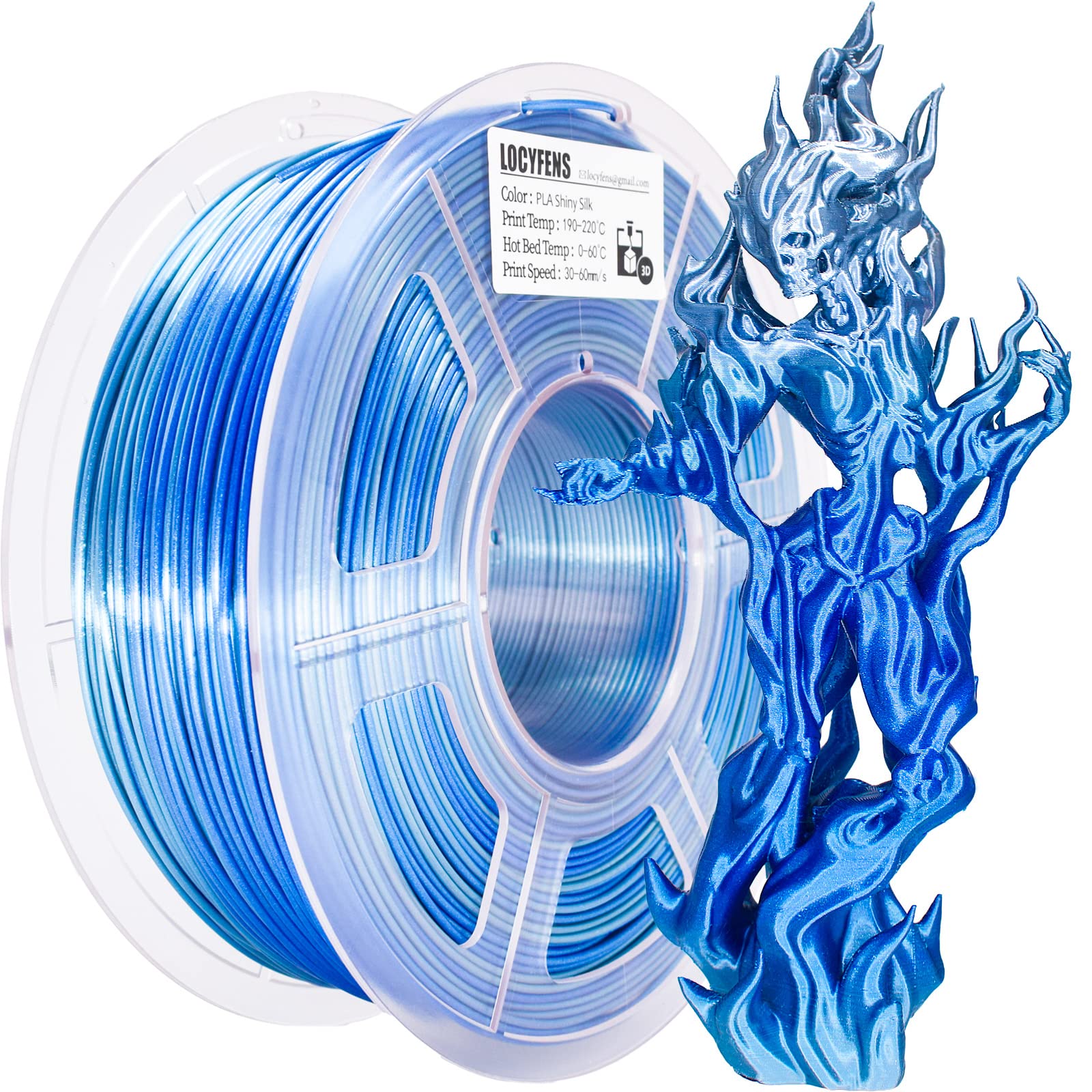 Pla 3D Printer Filament, Pla Filament Silk Silver Shiny Blue Pla Filament 1.75Mm +/  0.02Mm, 3D Printing Filament 1Kg/2.2Lbs