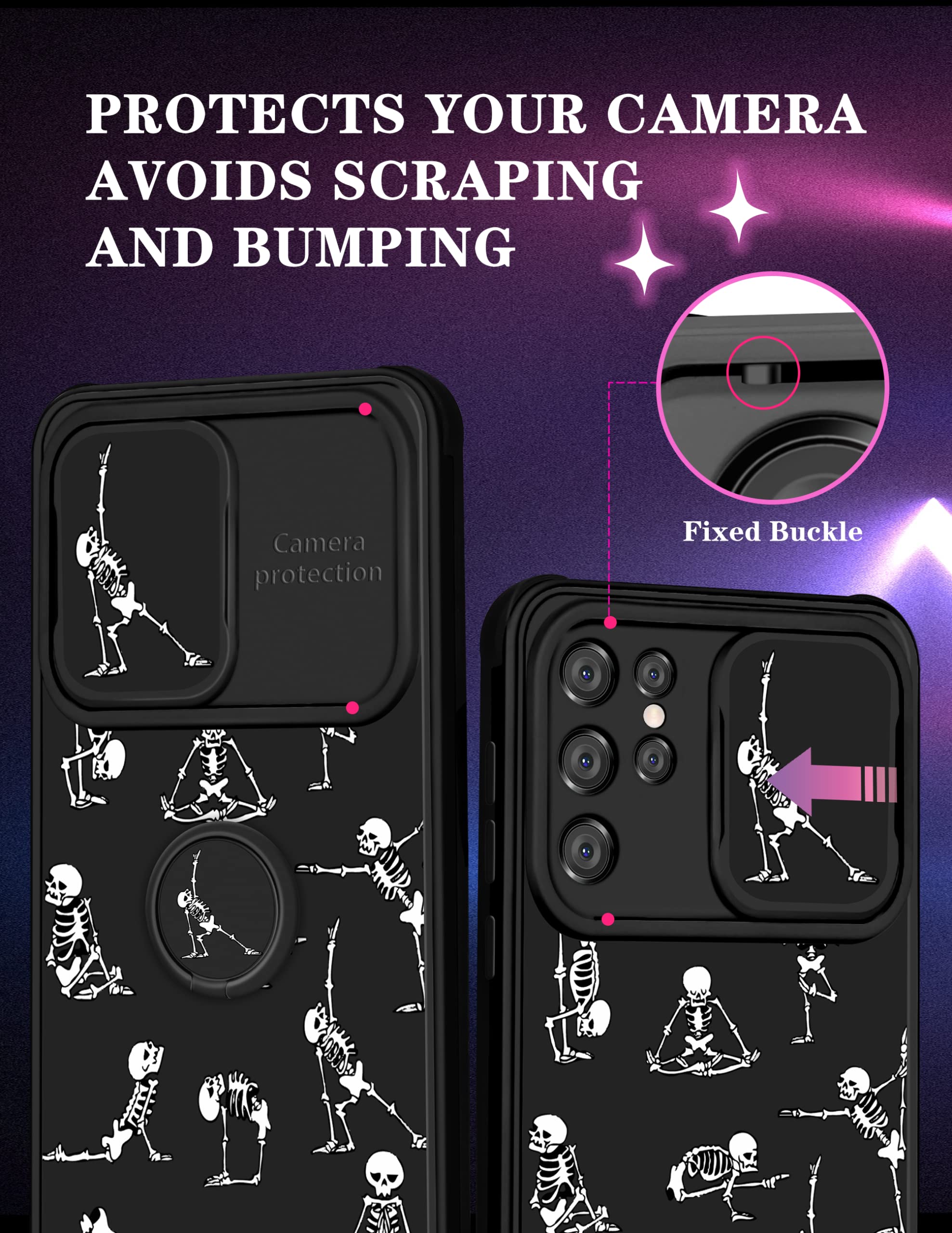 Goocrux (2In1 For Samsung Galaxy S21 Ultra Case Skeleton Yoga Cute Halloween Phone Cover Funny Skull Design With Slide Camera Co