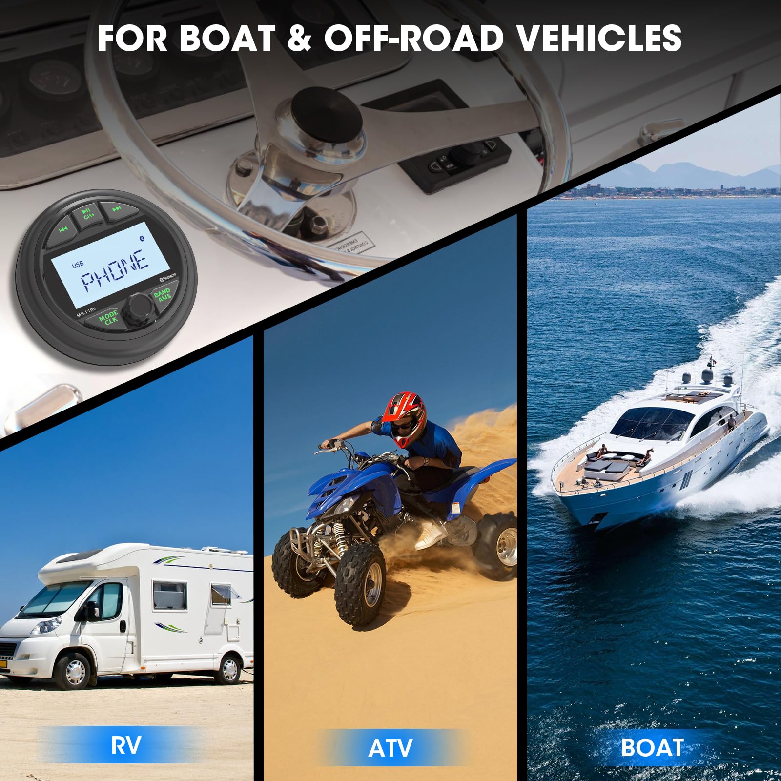 Waterproof Marine Gauge Stereo Receiver - Bluetooth Boat Am Fm Radio - 2.8 Inch Lcd Display Mp3 Usb Aux-In Subwoofer Pre-Amp 200