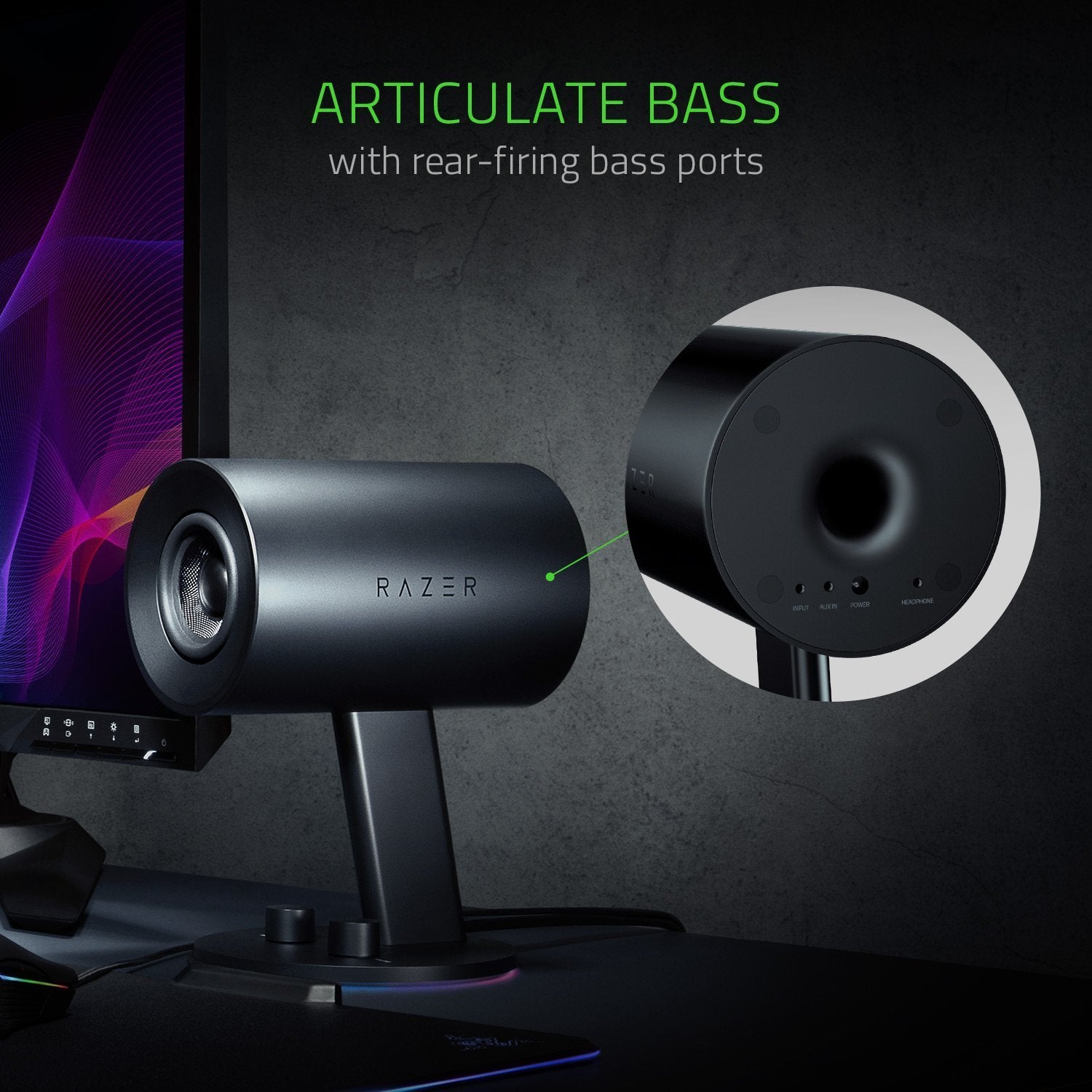 Razer Nommo Chroma 2.0 PC Gaming Speakers - 3" Glass Fiber Drivers, Rear-Facing Bass, Black, Model RZ05-02460100-R3U1