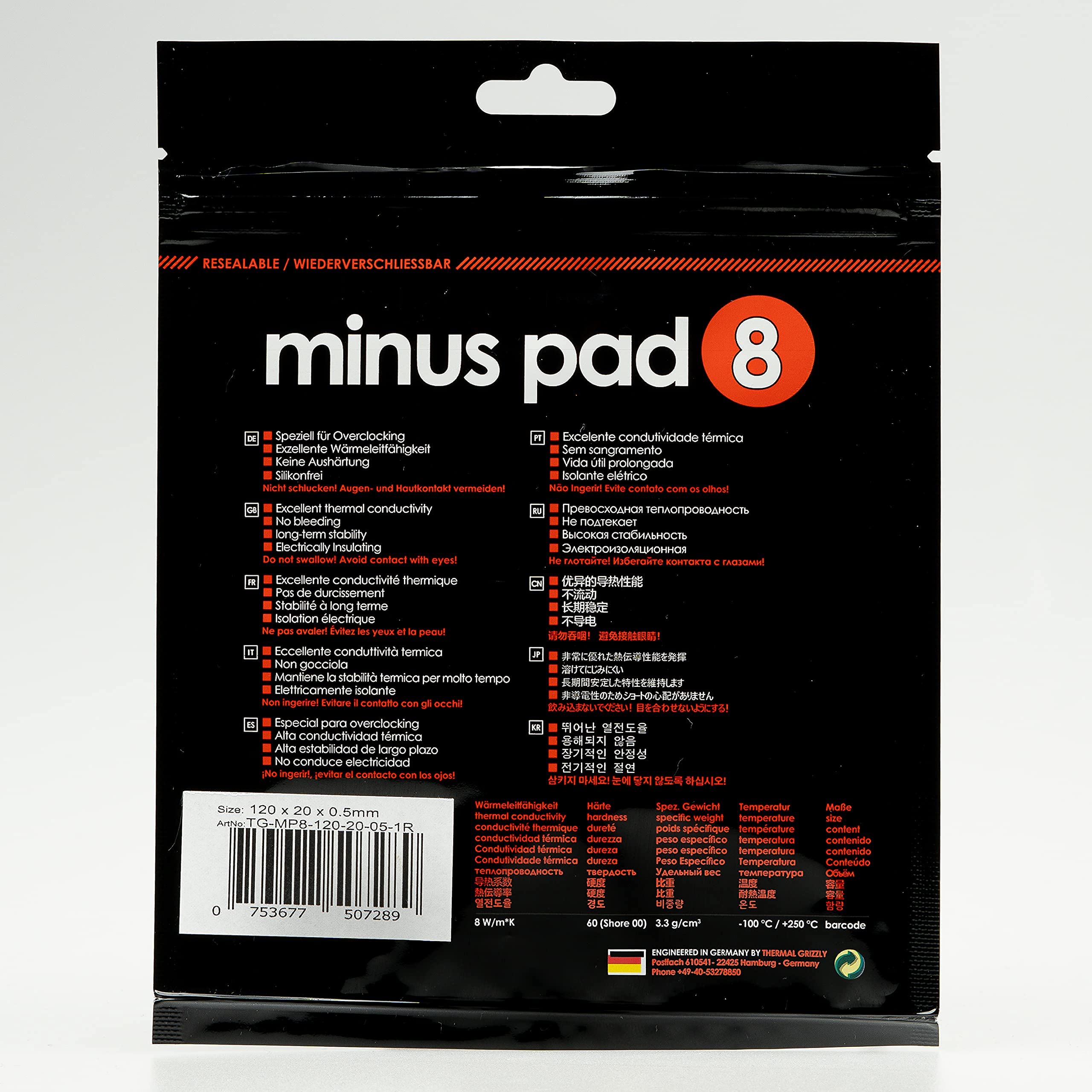 Thermal Grizzly   Minus Pad 8 (120X20X0,5Mm)   Self Adhesive Cooling Conductive Thermal Pad   Elastic And Adaptable Silicone Thermopad Cpu/Gpu/Ps4/Ps5/Xbox