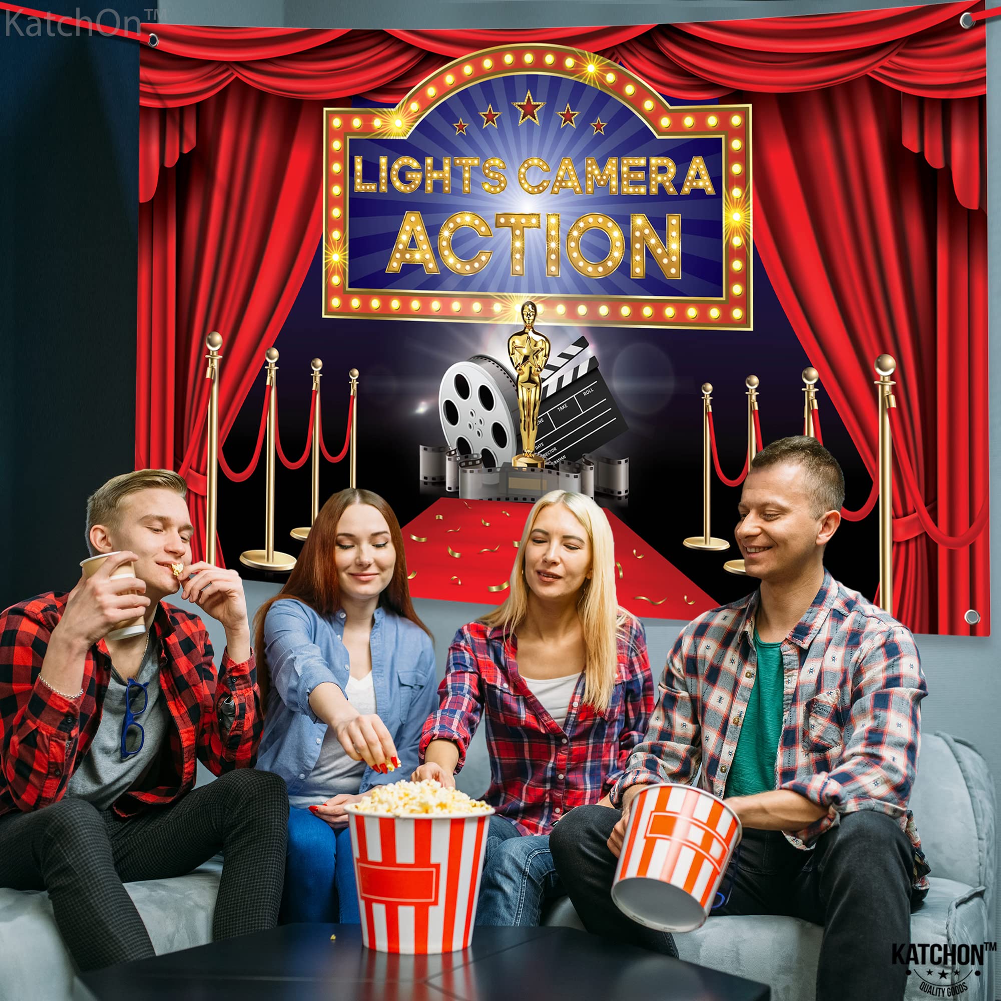 Katchon, Lights Camera Action Backdrop   Xtralarge 72X44 Inch | Movie Night Backdrop For Movie Night Decorations | Hollywood Par