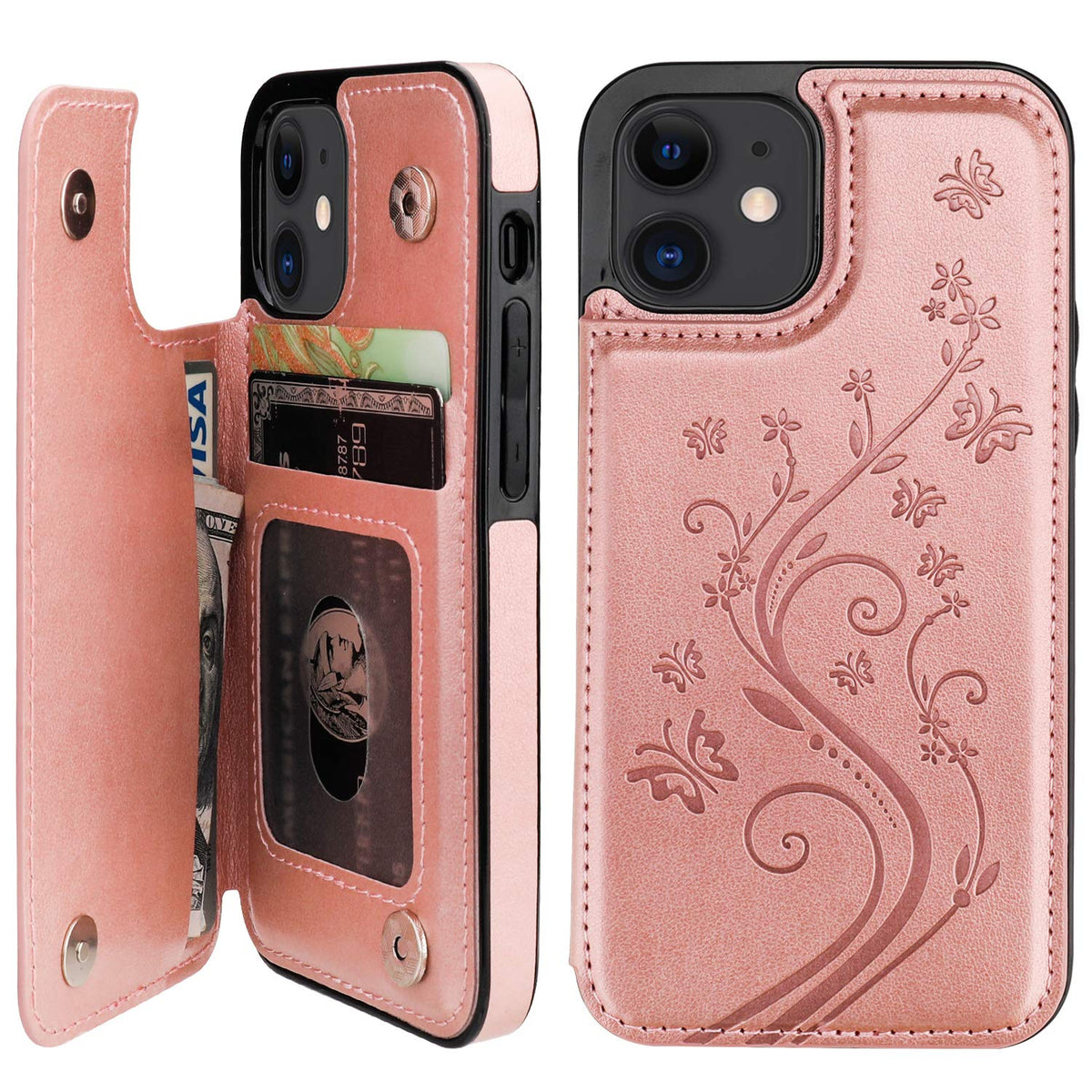 Vaburs Compatible With Iphone 12 Mini Case Wallet With Card Holder,Embossed Butterfly Pattern Pu Leather Double Magnetic Buttons