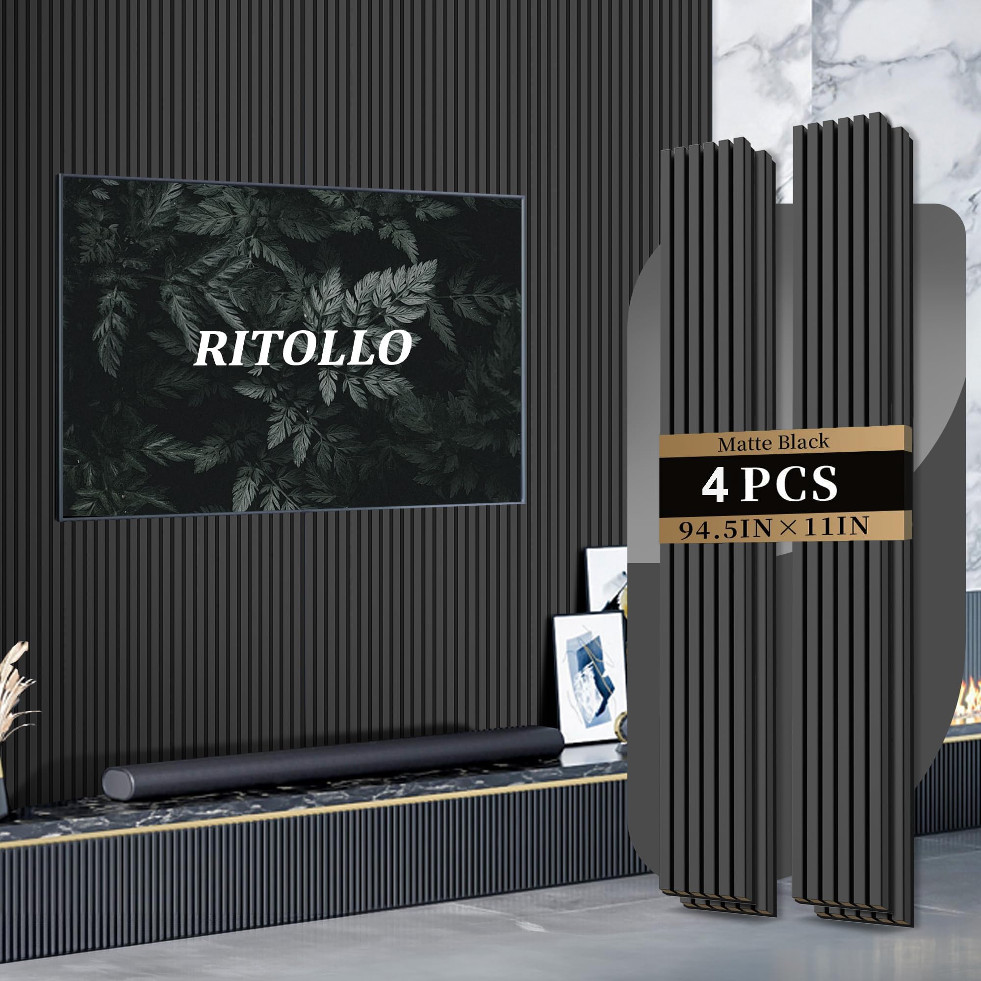 RITOLLO 4-Piece Wood Slat Panels for Wall 94.5  11 Acoustic Panels for Interior Wall Decor 3D Fluted Sound Absorbing Panel - Mat