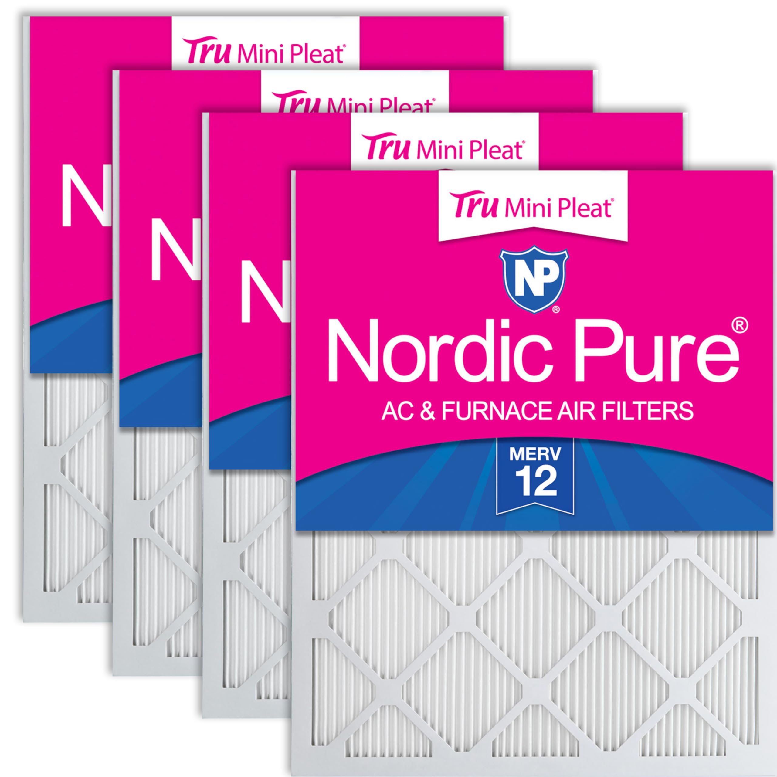 Nordic Pure 20x25x1 (Actual Size: 19 1/2 x 24 1/2 x 3/4) Tru Mini Pleat MERV 12 AC Furnace Air Filters - 2.5X More Media for Lon