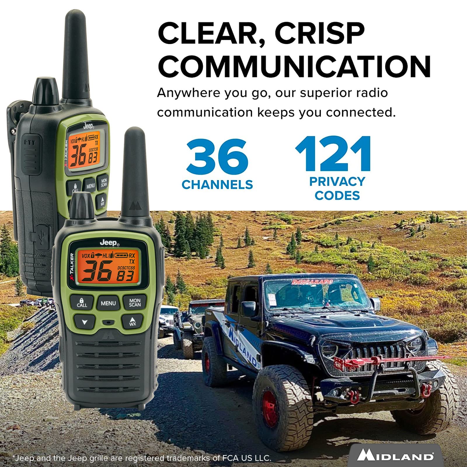 Midland   T77Vp5J Frs Jeep� X Talker Extreme Dual Pack   22 Channels, 121 Privacy Codes, Water Resistant   Clear Communication With Weather Alert   Jeep� Branded Carrying Case & Headset Included