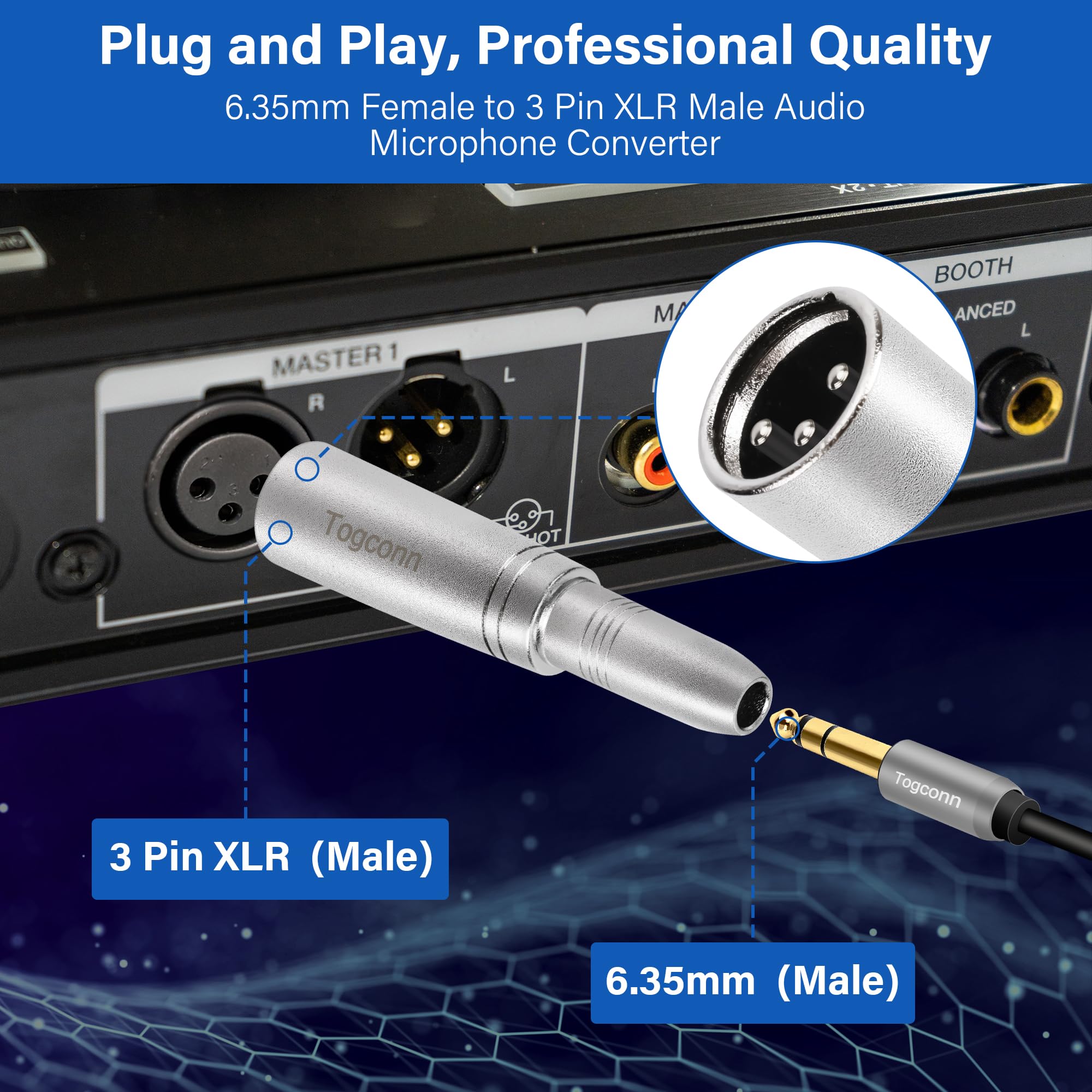 Togconn 1/4'' Trs Female To Xlr Adapter 4 Pack, 1 Pair 6.35Mm 1/4'' Female To Xlr Male Adapter And 1 Pair 6.35Mm 1/4'' Female To