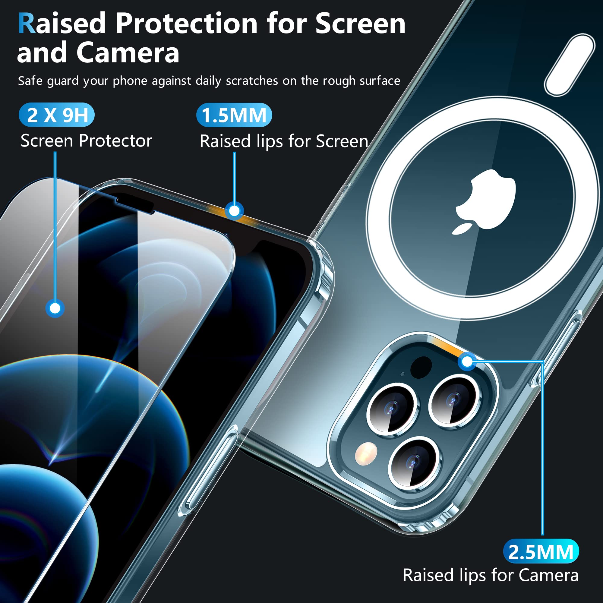 Femrit Magnetic Case For Iphone 12 Pro Max Case [Crystal Clear] [Compatible With Magsafe] [2 Pcs Tempered Glass Screen Protector