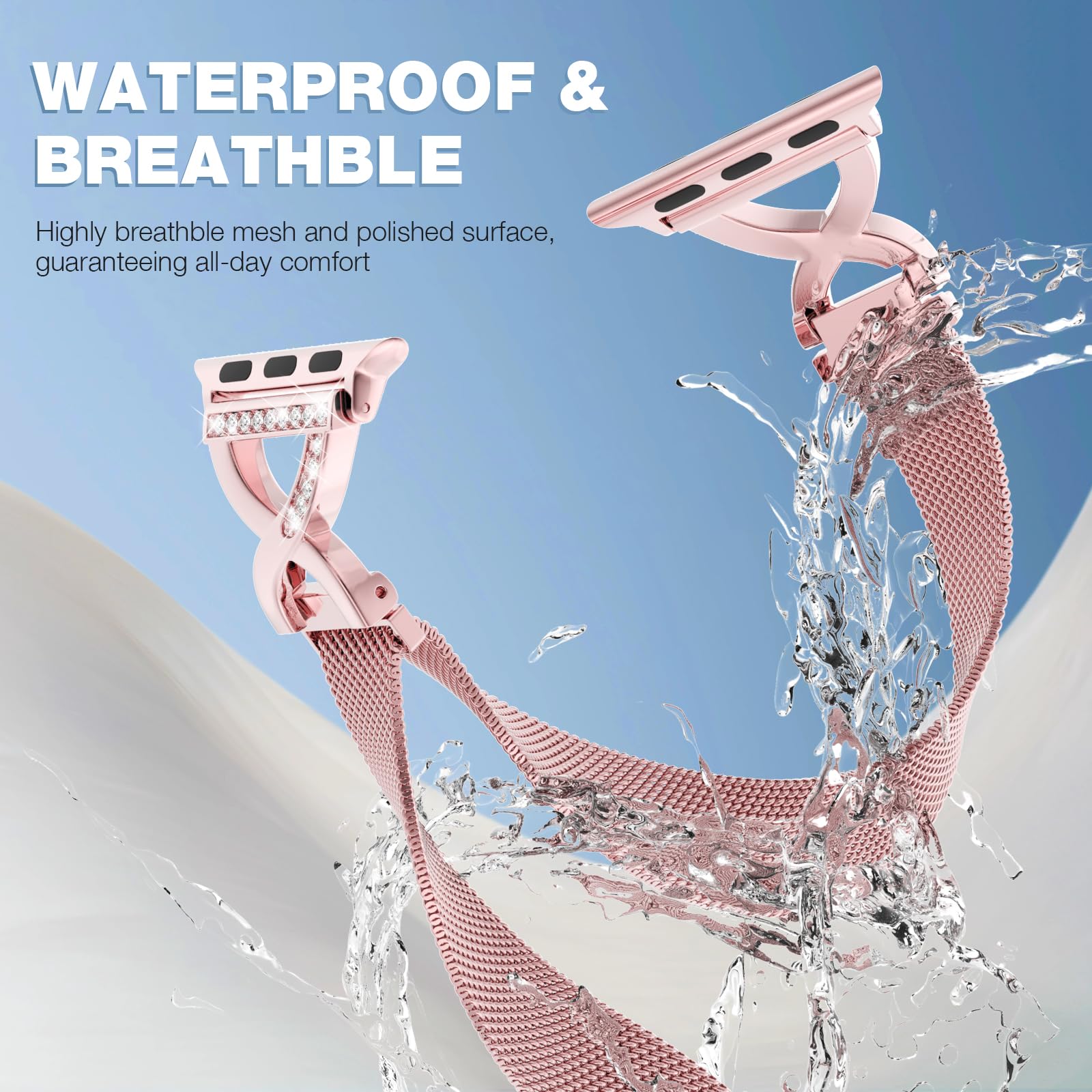 Brg Thin Mesh Loop Compatible With Apple Watch Bands For Women 44Mm 45Mm 46Mm Series 10 9 8 7 6 5 4 3 2 1 Se, Metal Magnetic Sta