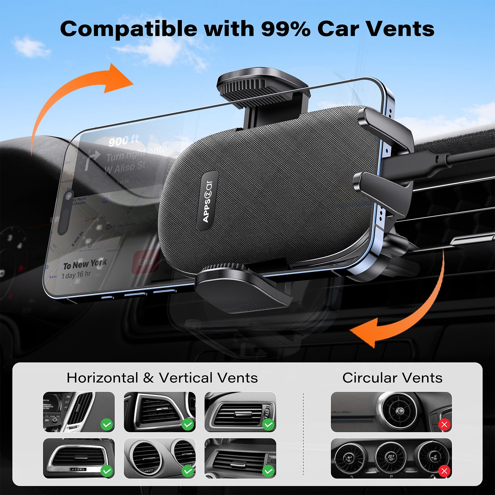 Apps2Car Suction Cup Phone Mount, Windshield/Dashboard/Air Vent Suction Car Phone Holder Mount With Sticky Gel Pad, Compatible With Iphone, Samsung, All Cellphone, Thick Case Friendly