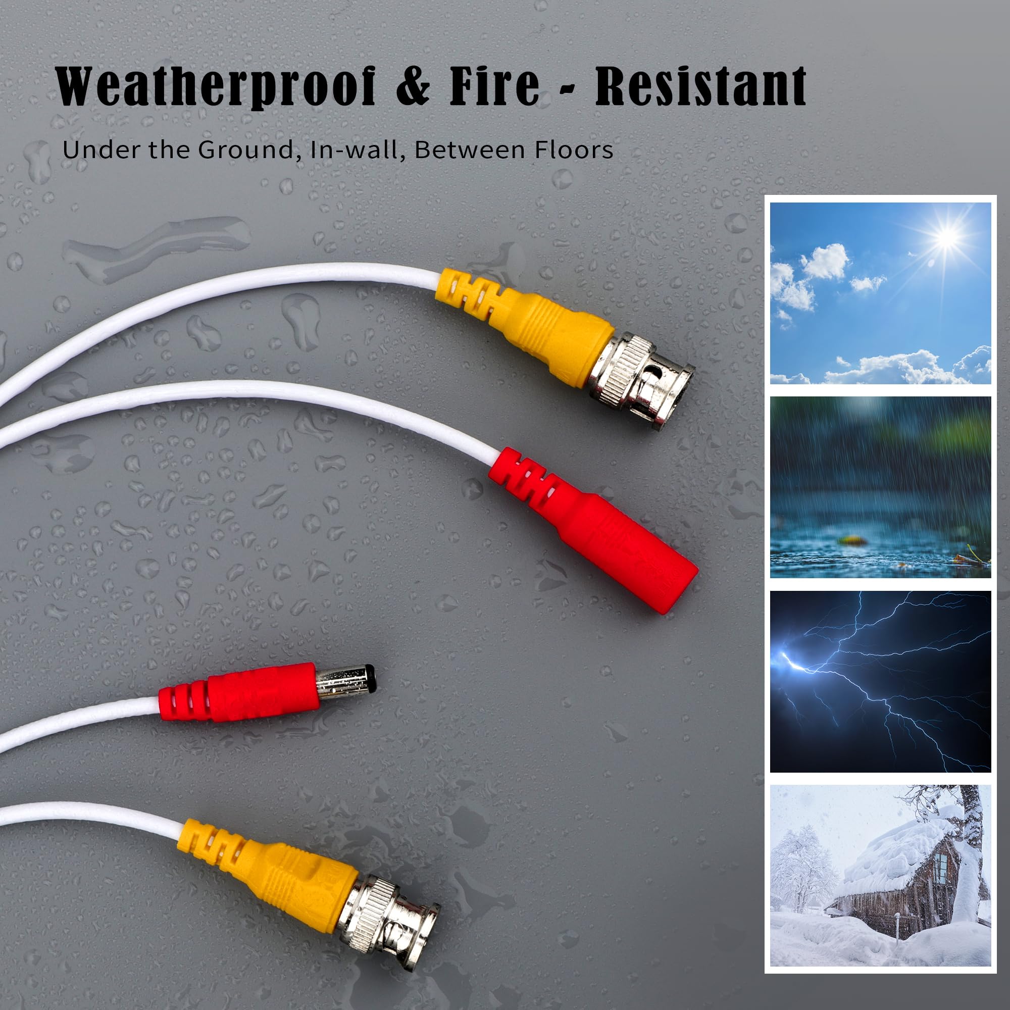 Omilik 1 Pack 100Ft White Bnc Video Power Cable Security Camera Cable Wire Cord For Cctv Dvr Surveillance System With Connectors