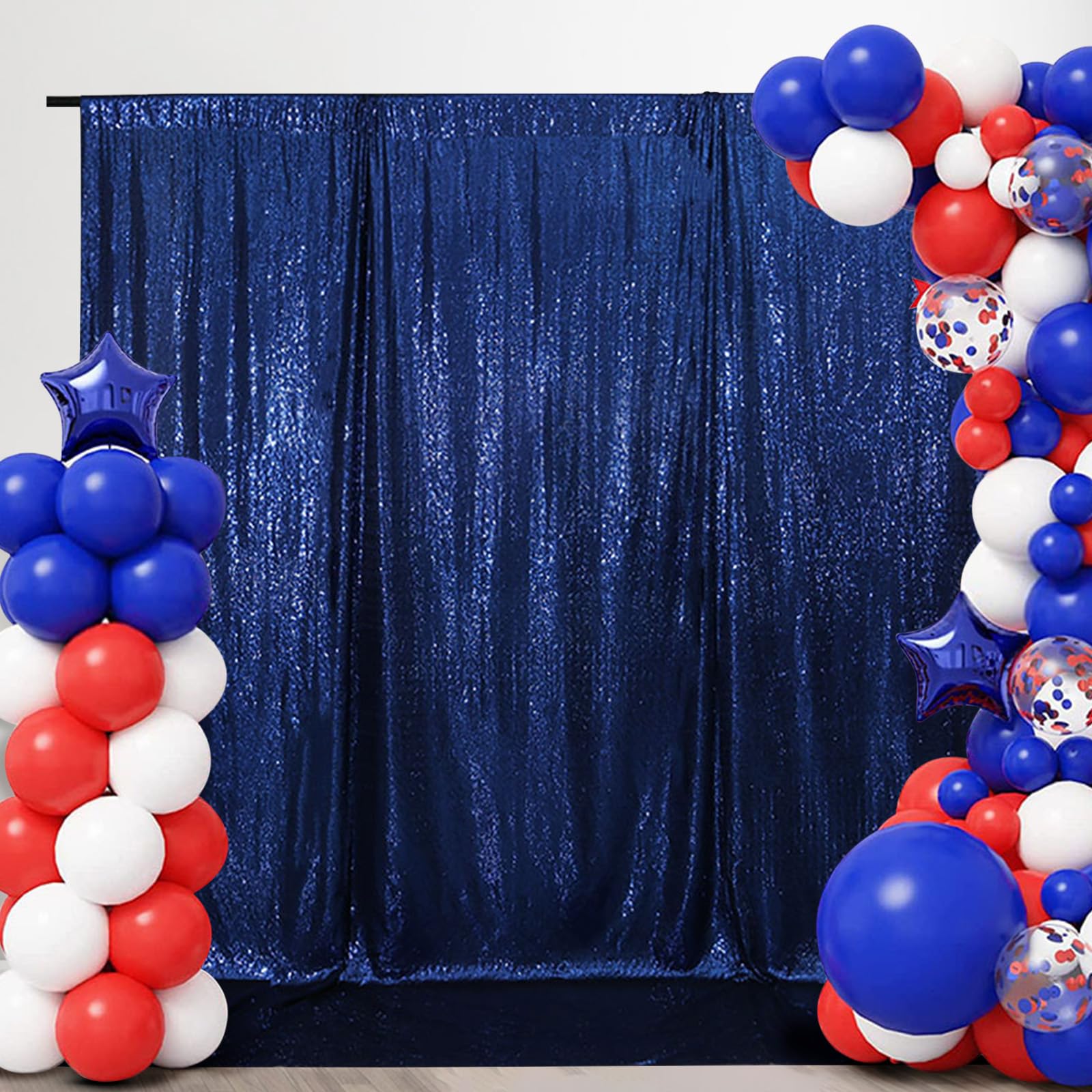 Squarepie Sequin Backdrop Non Transparent Background Sparkly Curtain For Wedding Party 4Ft X 7Ft Navy Blue