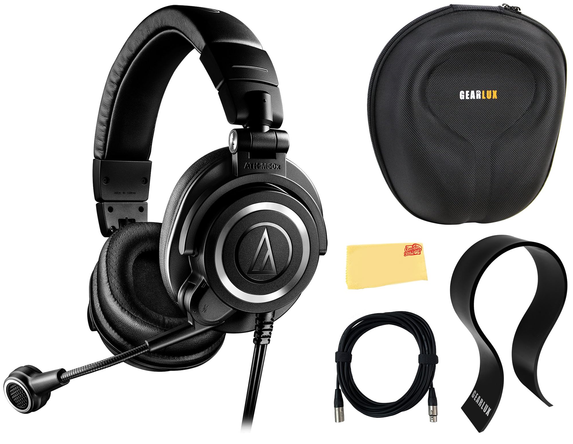 Audio-Technica ATH-M50XSTS StreamSet Streaming Headset - Black Bundle with Case, Stand, XLR Cable, and Austin Bazaar Polishing C
