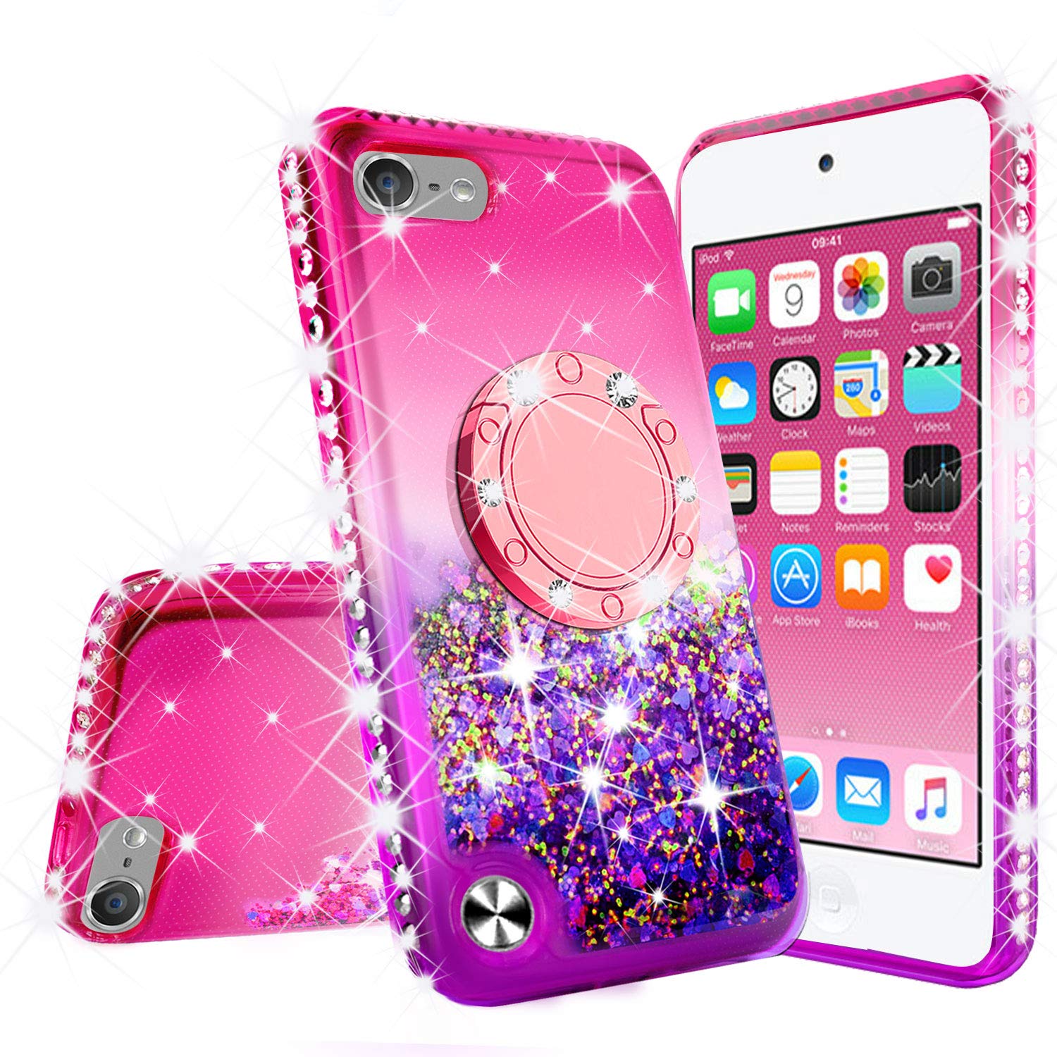 Soga Rhinestone Liquid Float Quicksand Cover Cute Girl Phone Case Compatible For Ipod Touch 5/Ipod Touch 6 Case, With Embedded M