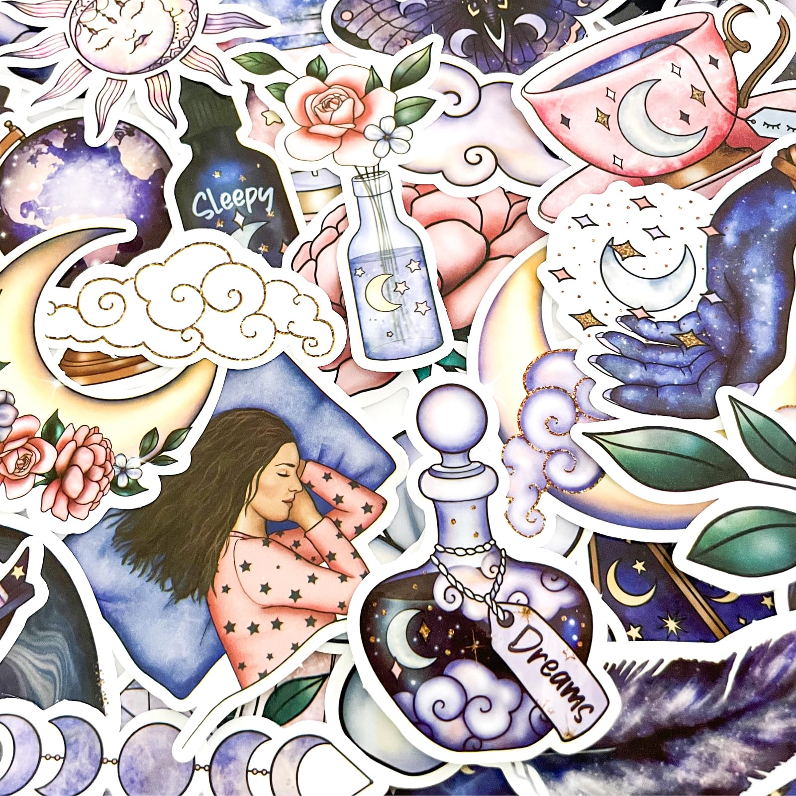 Yoksas Magic Moon Stars Astrology Stickers   50Pcs Waterproof Vinyl Midnight Fantasy Aesthetic Celestial Witch Stickers For Wate