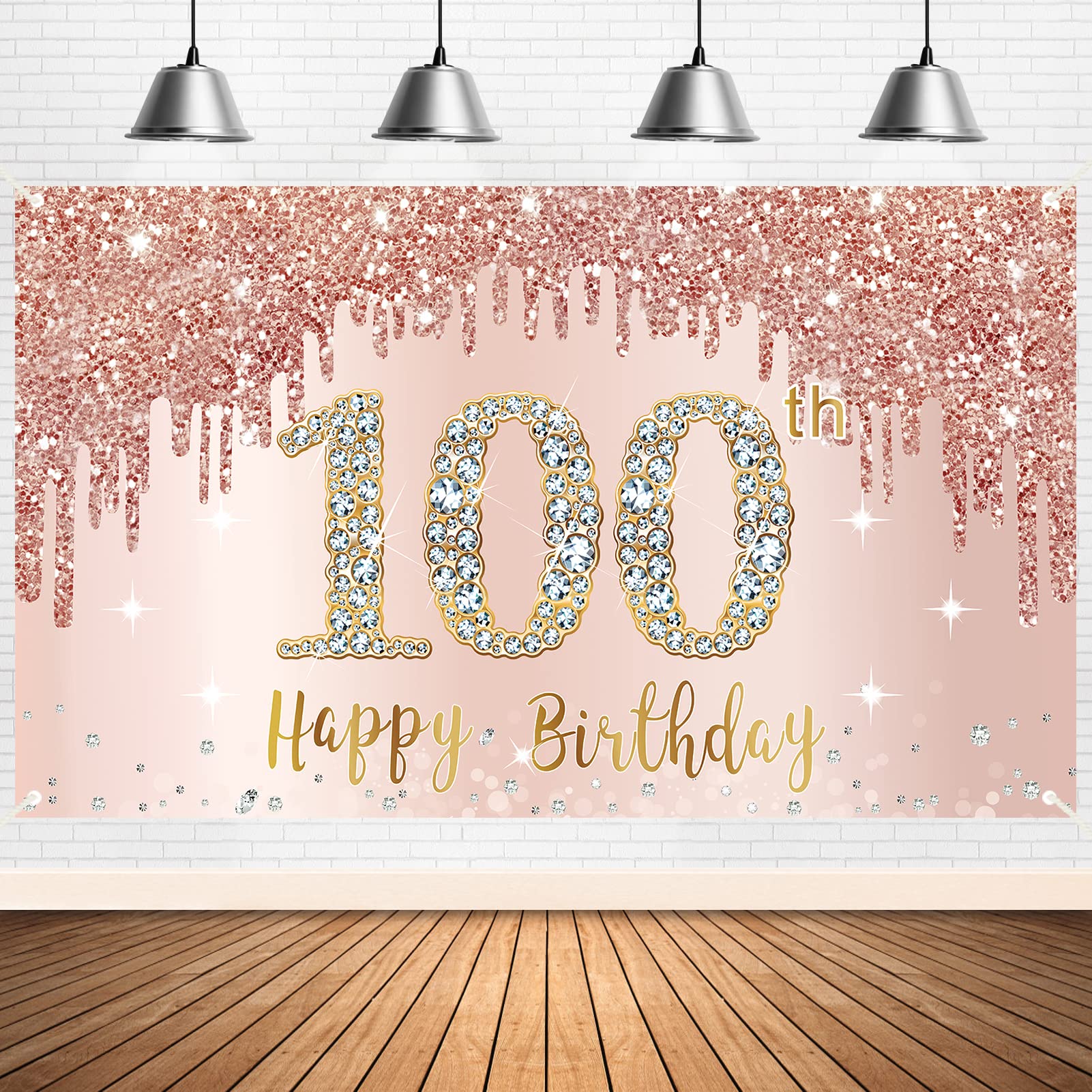 Happy 100Th Birthday Banner Backdrop Decorations For Women, Rose Gold 100 Birthday Party Sign Supplies, Pink 100 Year Old Birthd