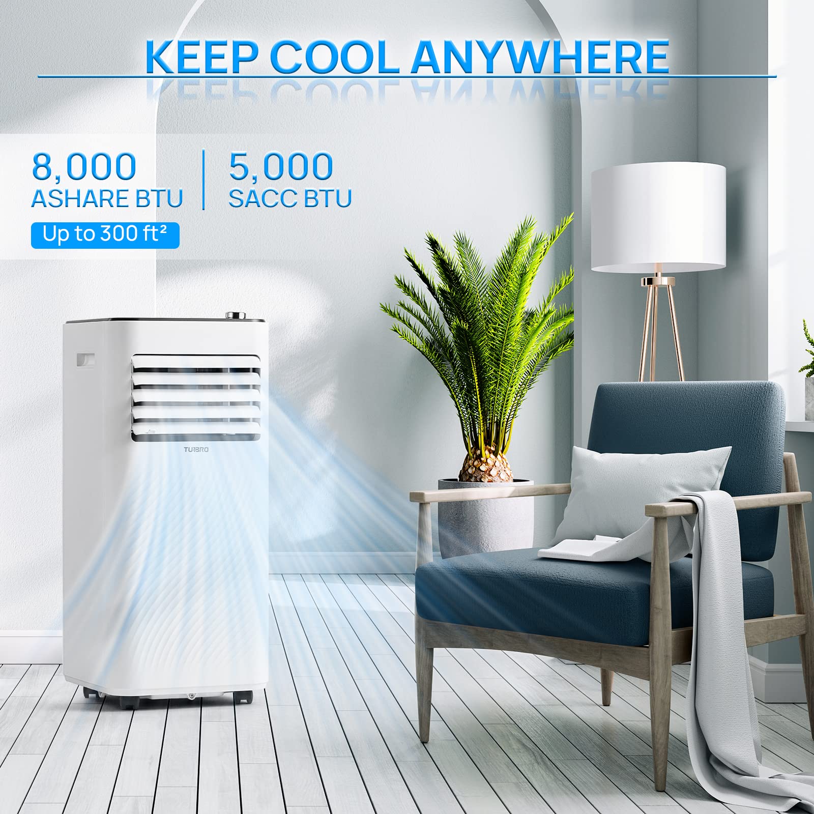 Turbro Finnmark 8,000 Btu Portable Air Conditioner, Dehumidifier And Fan, 3 In 1 Floor Ac Unit For Rooms Up To 300 Sq Ft, Sleep