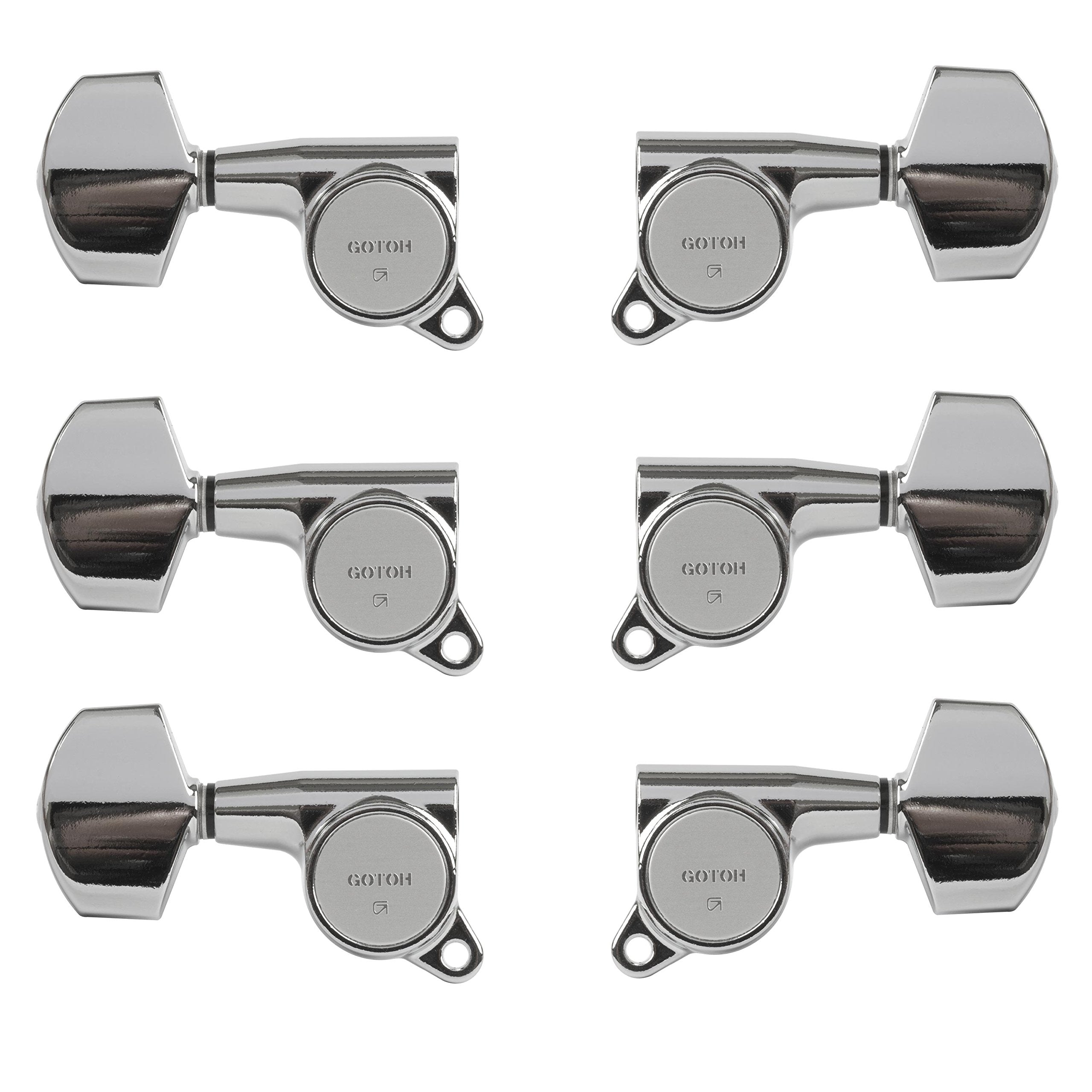 Gotoh Large Schaller Style Knob Tuning Machines, 3 Left & 3 Right, Chrome