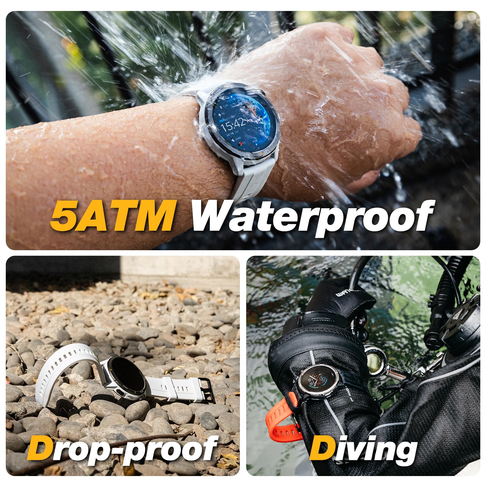 Agm Legion Rugged Smart Watch For Men, 5Atm Waterproof, Shockproof & Drop-Proof, 100+ Sports Modes, Bluetooth Calling, Compass,