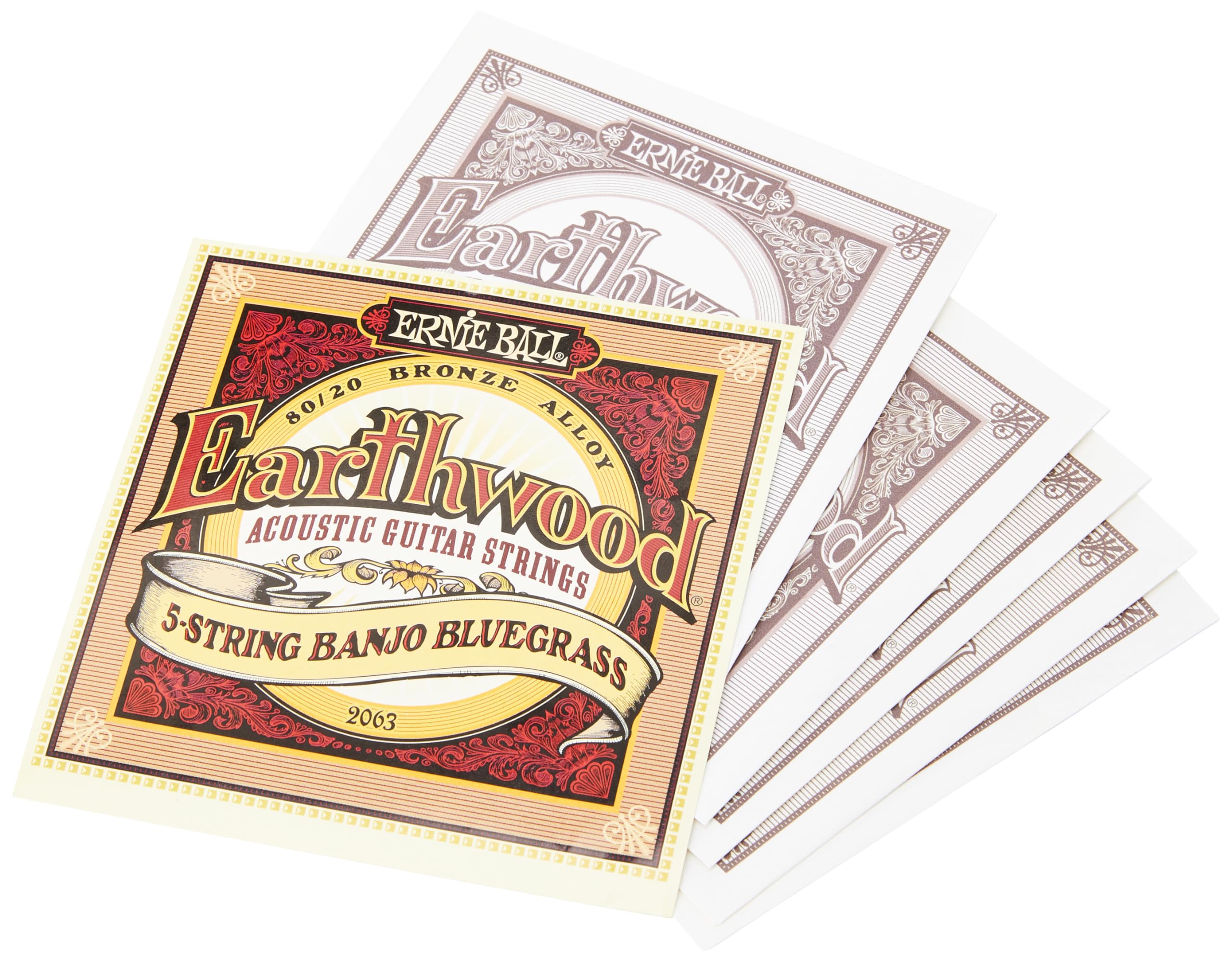 Ernie Ball Earthwood 5 String Bluegrass 80/20 Bronze Banjo Strings, 9 20 Gauge (P02063)