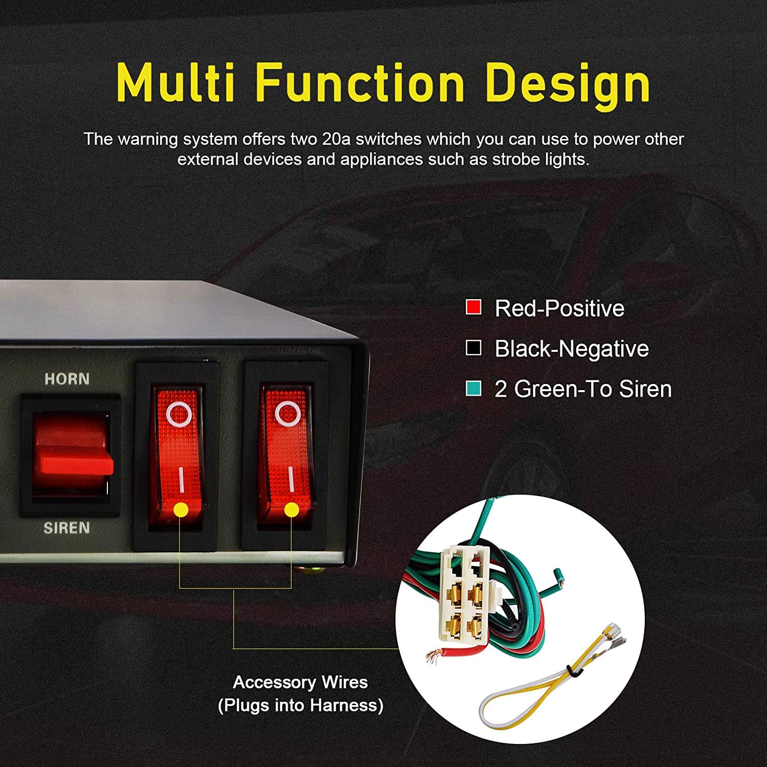 Safego 200W Car Security Siren System, 9 Tones, Handheld Microphone, Emergency Pa, Universal Fit, 12V Dc, 120Db, B200W