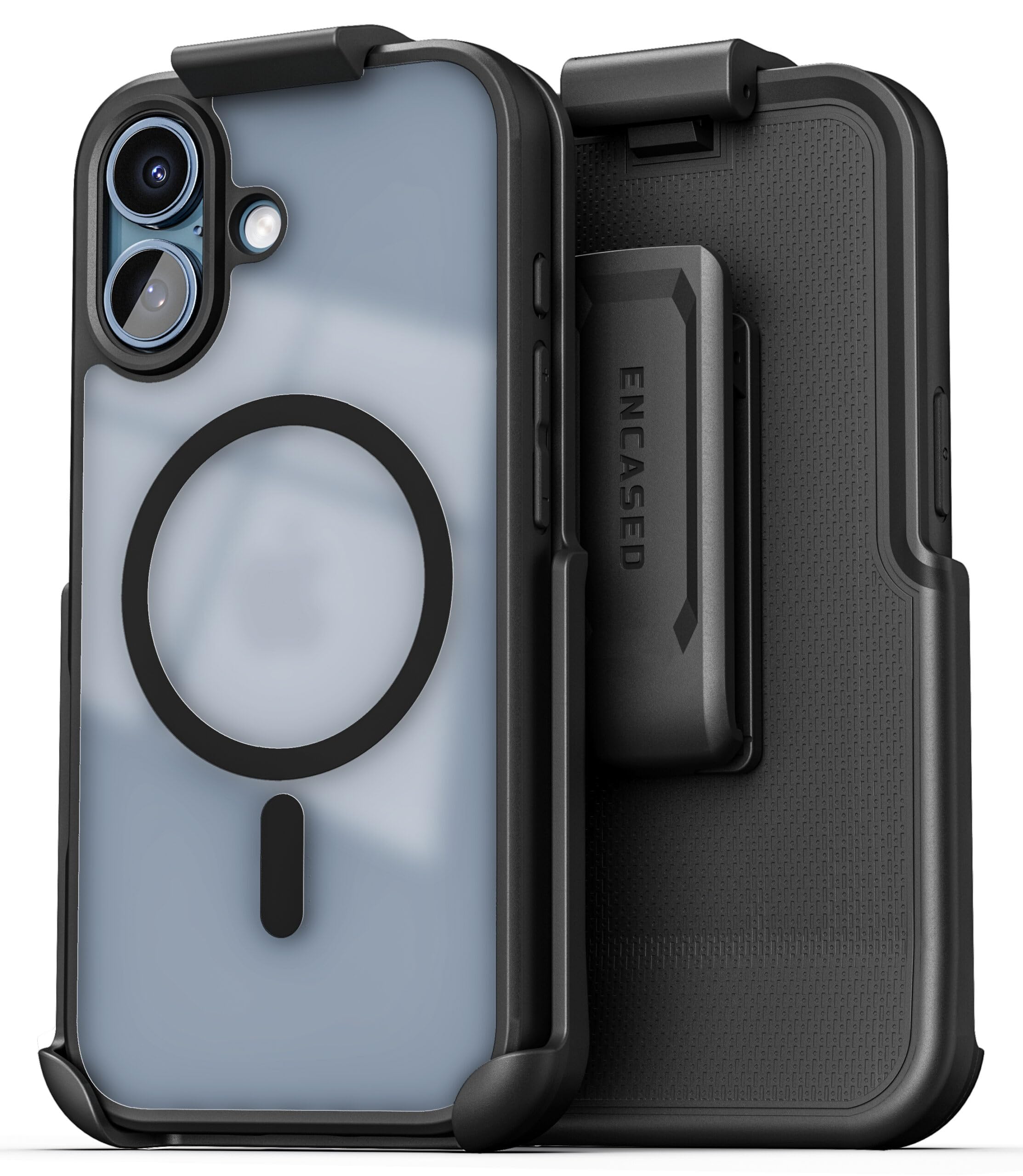 Encased for iPhone 17 Frosted Phone Case with Belt Clip Holster - Compatible with MagSafe - Magnetic Hybrid Clear Cover with Ful