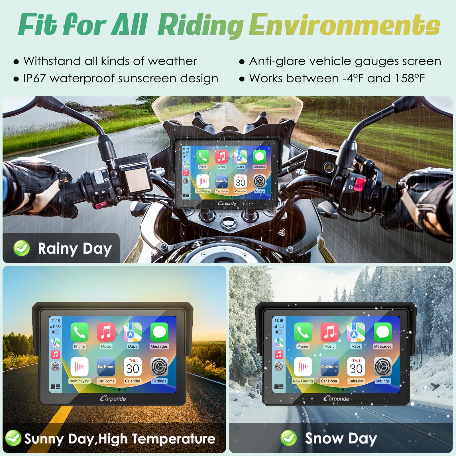 Carpuride W502 Motorcycle Gps Wireless Portable Carplay/Android Auto Waterproof Car Stereo, 5' Ips Touch Screen With Dual Bluetooth, Navigation/Siri/G00Gle Assistant For Motorbike