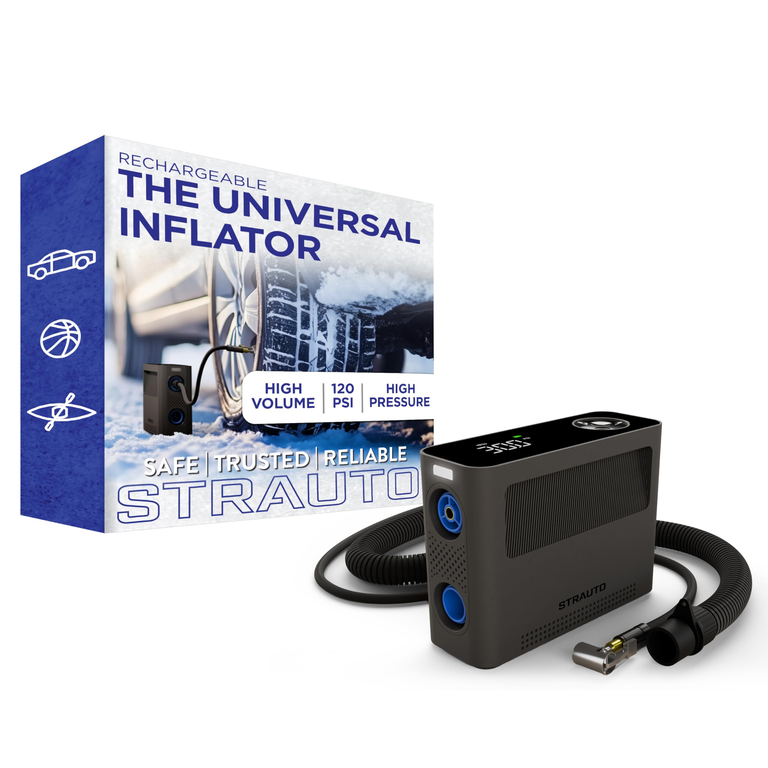 STRAUTO Universal Inflator, Tire Inflator, Air Compressor, Paddle Board Pump, for Car, Bike Pump, Inflatable Pool Floats, Air Ma