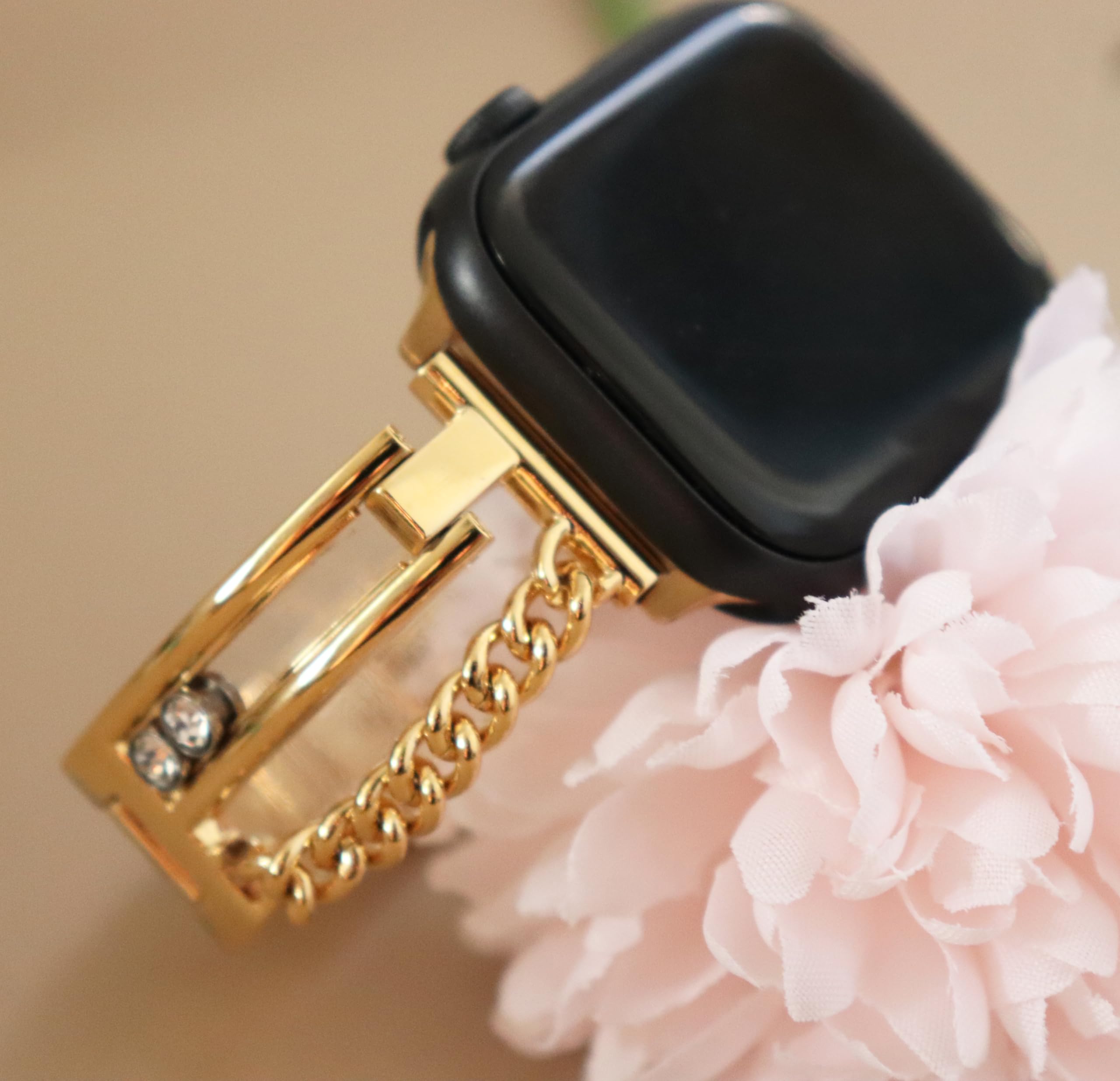 Kolgios 38/40/41Mm Gold Women Glossy Diamond Bling Watch Band For Apple Watch Series 9/8/7/6/5/Se Charm Fasion Smartwatch Bracel