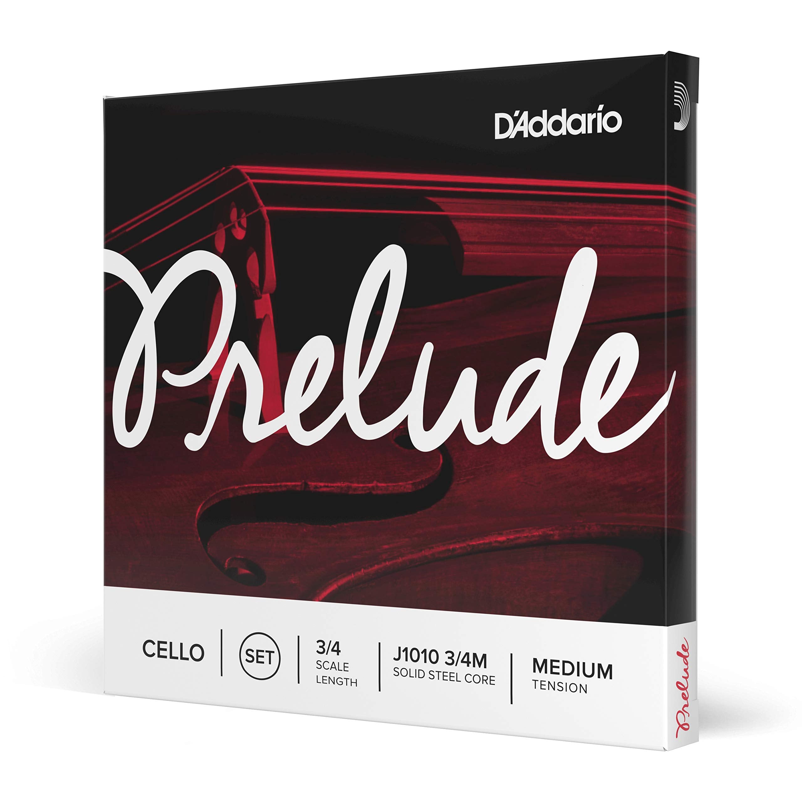 D'Addario J1010 Prelude Cello String Set, 3/4 Scale Medium Tension (1 Set)  Solid Steel Core, Warm Tone, Economical, Durable   E