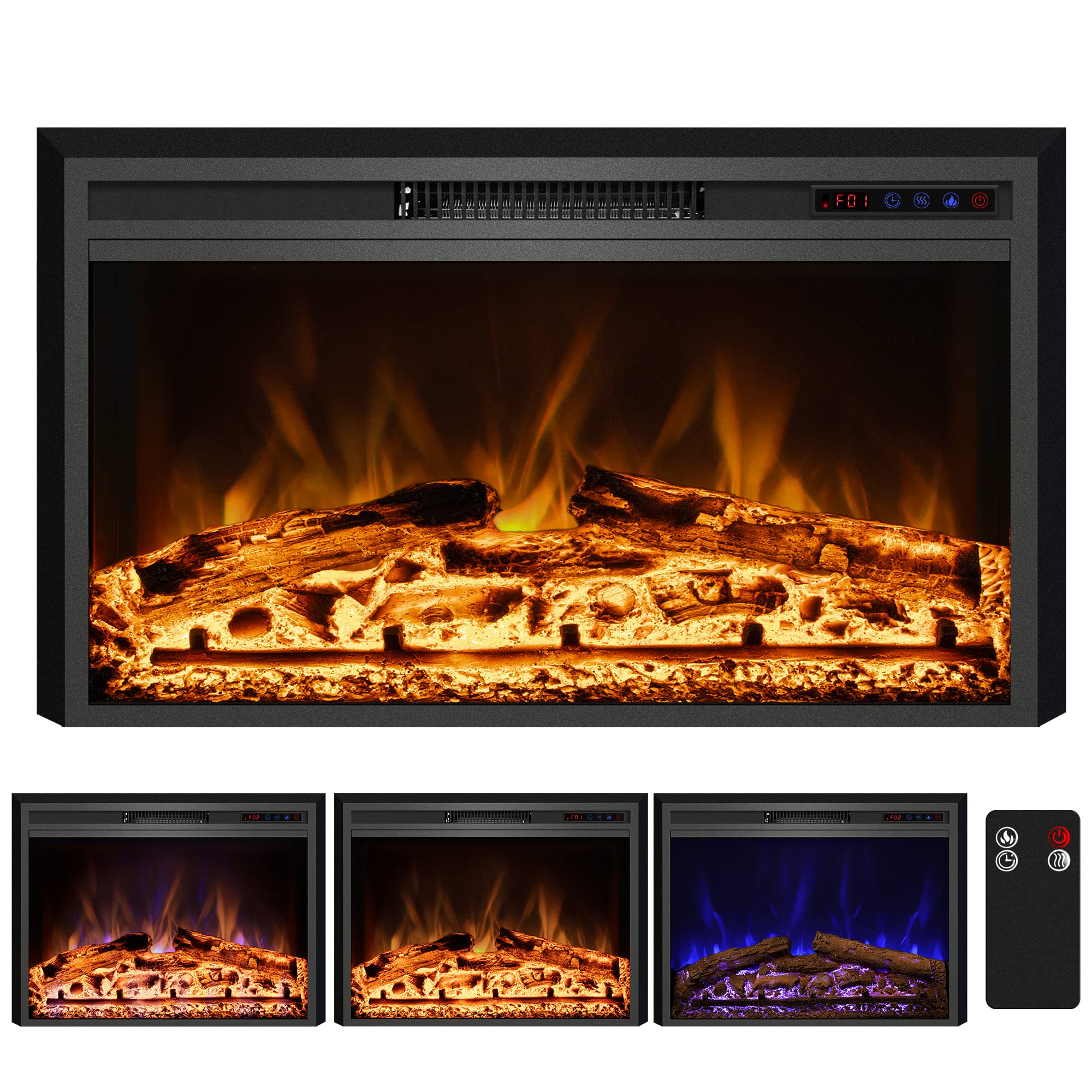 Kentsky Electric Fireplace, Electric Fireplace Inserts, Recessed Fireplace Heater With Remote Control, Adjustable Flame Colors,