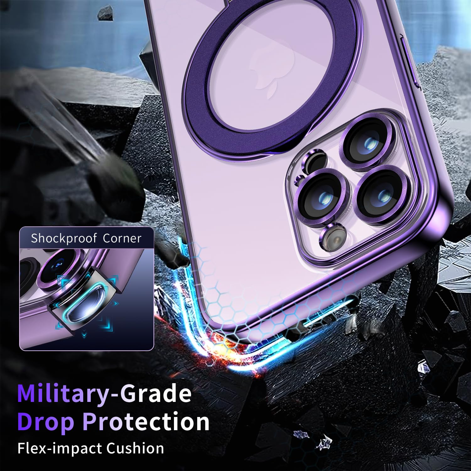 Magnetic For Iphone 14 Pro Case With Invisible Stand[Compatible With Magsafe][Full Camera Lens Protector][Military Drop Protecti