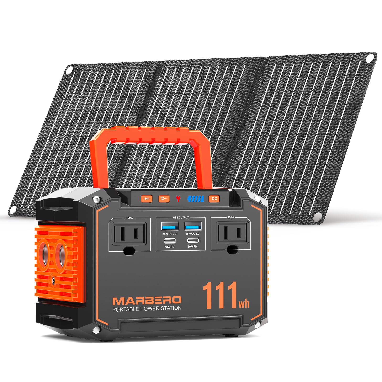 Marbero 150W Peak Solar Generator With 30W Solar Panel 111Wh Camping Portable Power Station 110V Power Bank With Ac Outlet(2*Usb