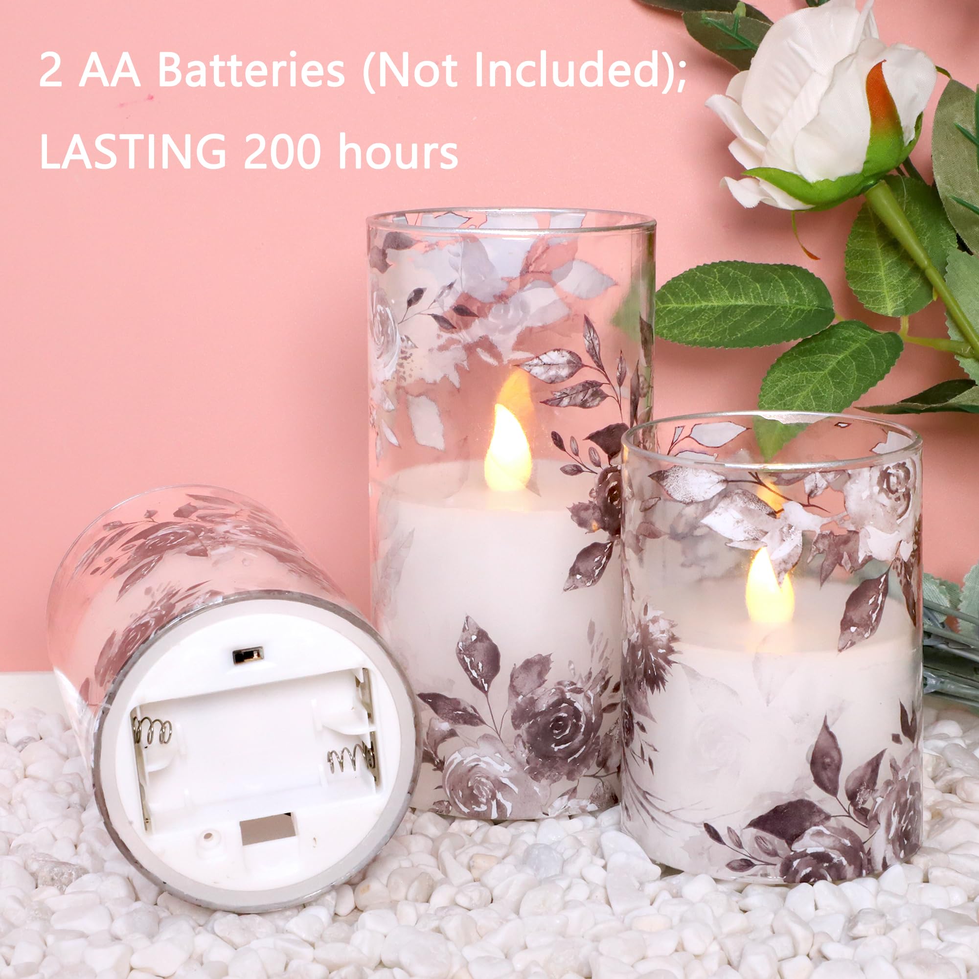Crystal Club Rose Glass Flameless Candles, Battery Operated Led Candles With Remote, Flickering Led Battery Operated Real Wax Fo