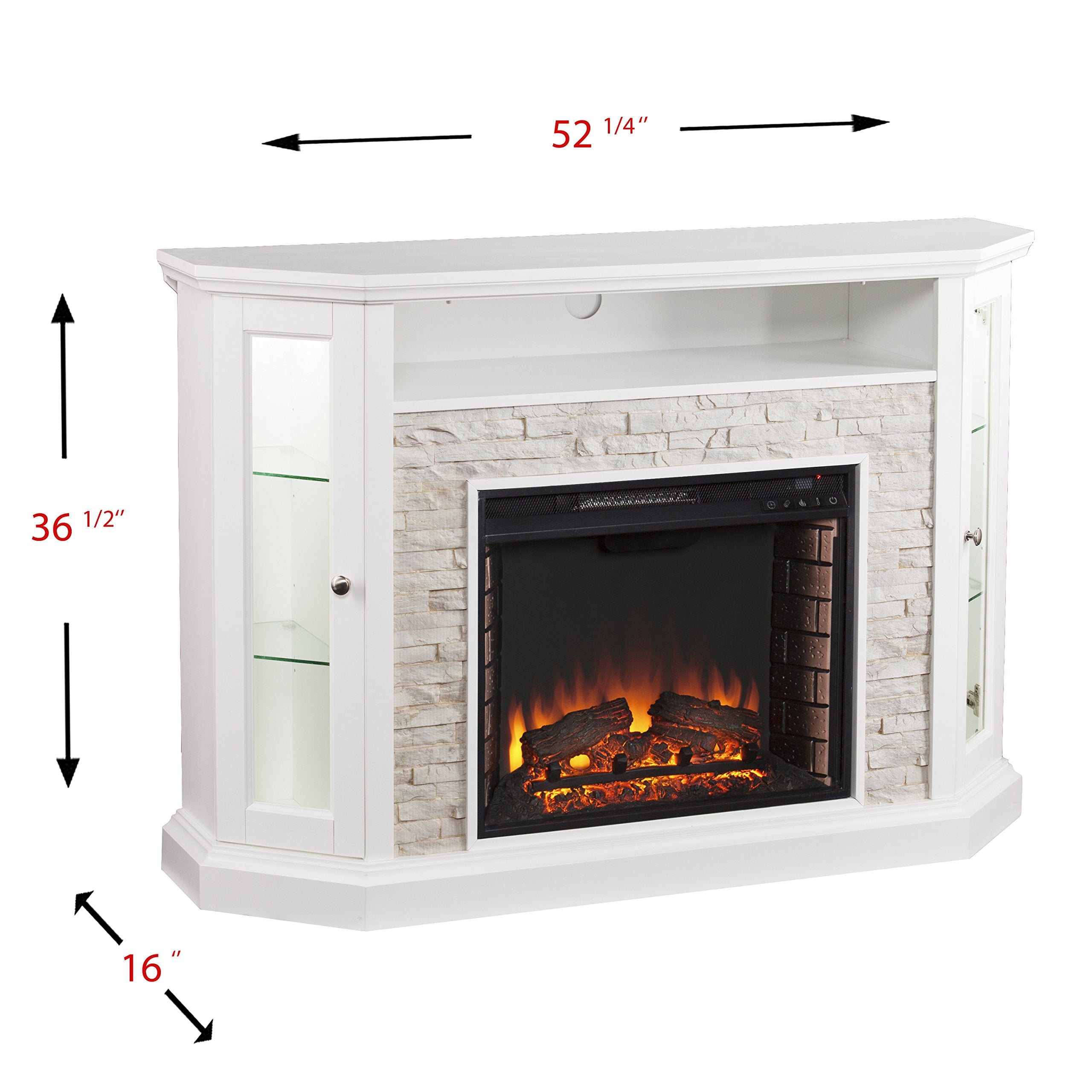 Sei Furniture Redden Faux Stone Convertible Electric Media Storage Corner Fireplace, Fresh White