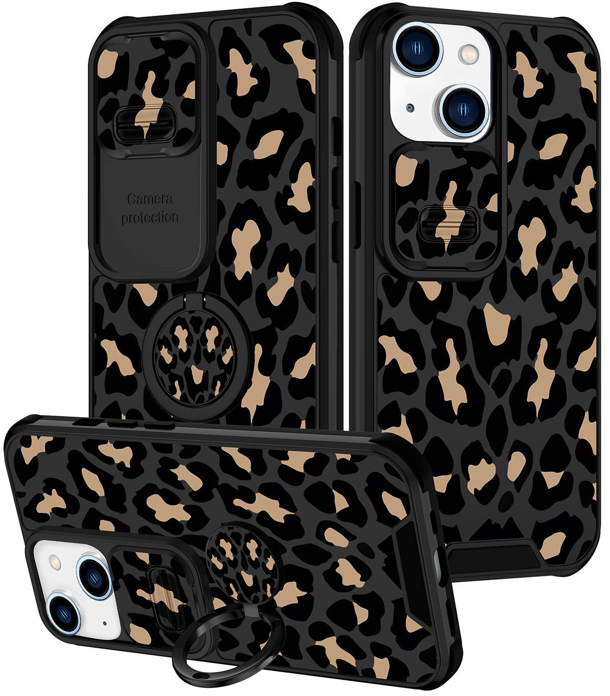 Goocrux (2In1 For Iphone 13 Case Leopard For Women Girls Luxury Phone Cover Black Cheetah Animal Print Design With Slide Camera 