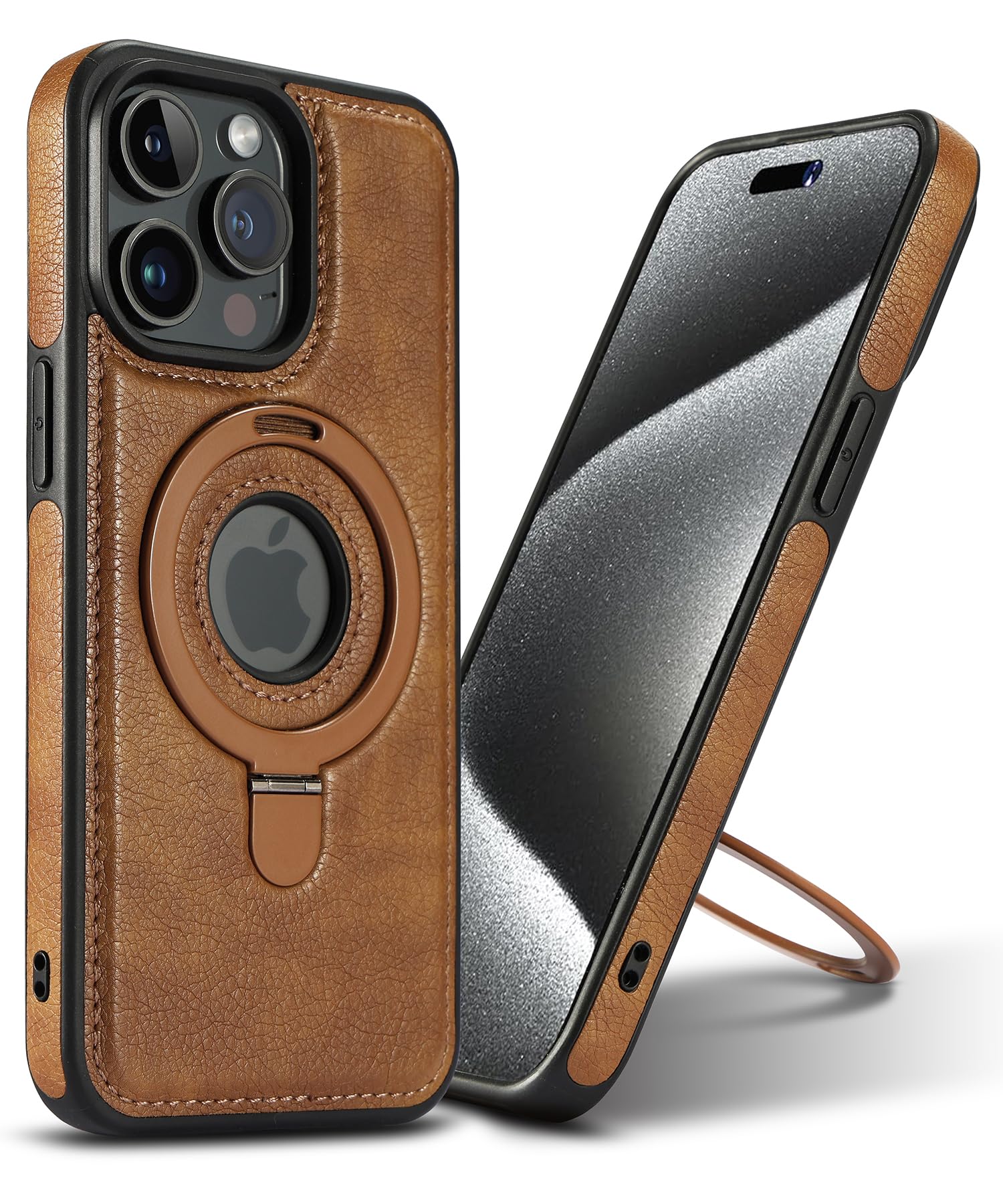 Vauserdy Magnetic For Iphone 14 Pro Leather Case,Invisible Stand [Compatible With Magsafe] Slim Kickstand Phone Cove (Brown, Iph