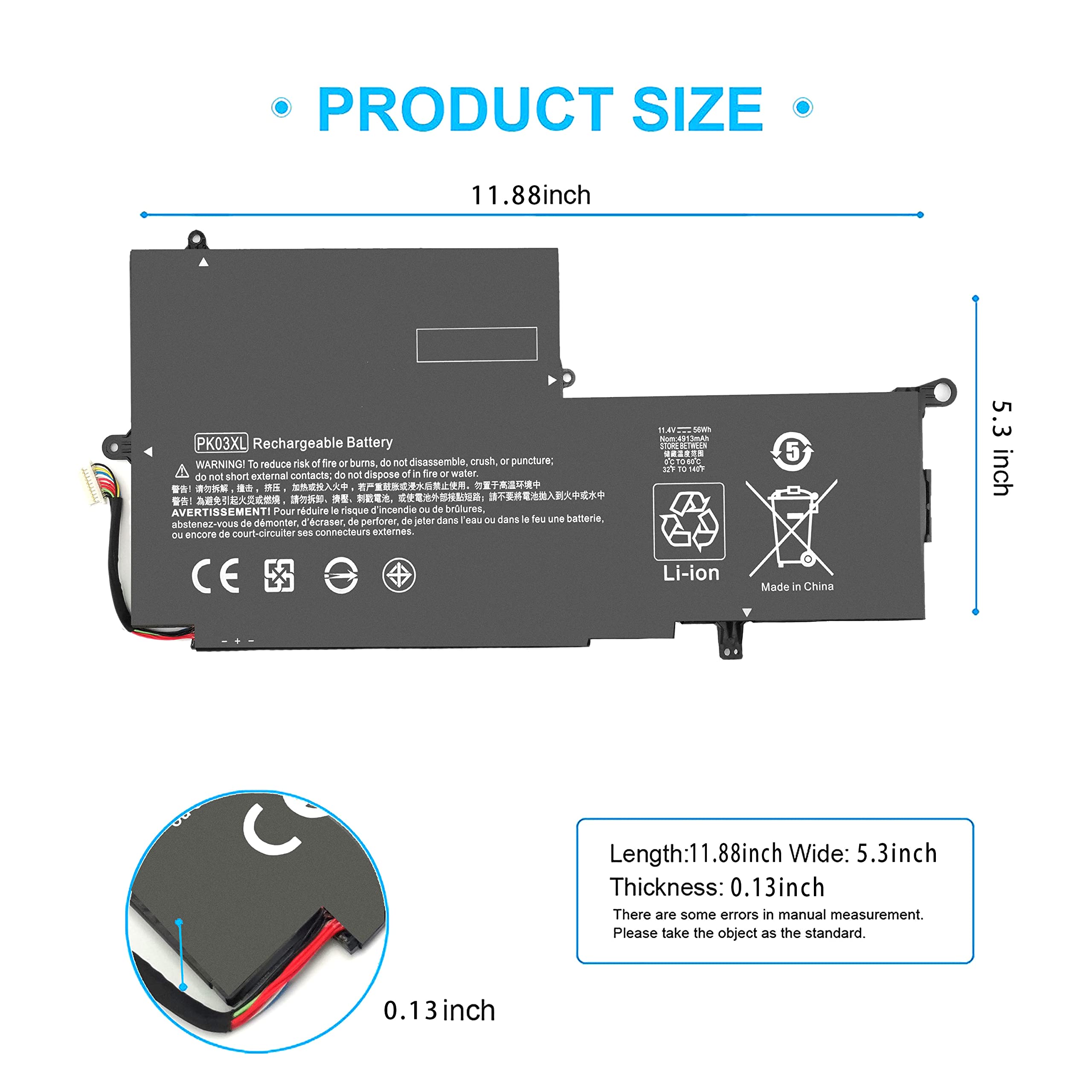 Pk03Xl 789116 005 Battery For Hp Spectre X360 13 4101Dx 13 4102Dx 13 4103Dx 13 4105Dx 13 4100Dx 13 4110Dx 13 4001Dx 13 4002Dx 13