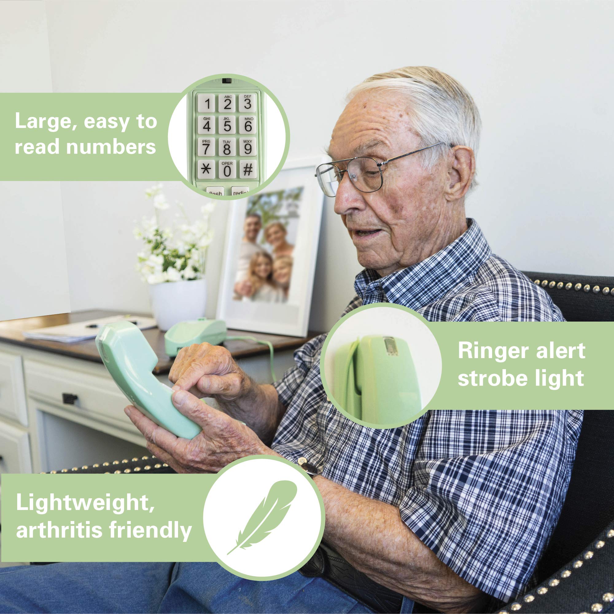 Land Line Telephones For Home - Corded, Easy-To-Use Big Button Telephone For Home Office, Seniors, And House Phone; Analog Desk