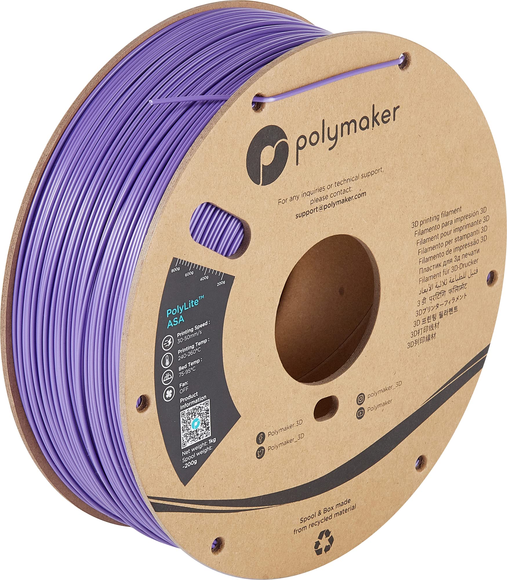 Polymaker Asa Filament 1.75Mm Purple Asa, 1Kg Heat And Weather Resistant 3D Printer Filament Cardboard Spool   Polylite Asa 1.75